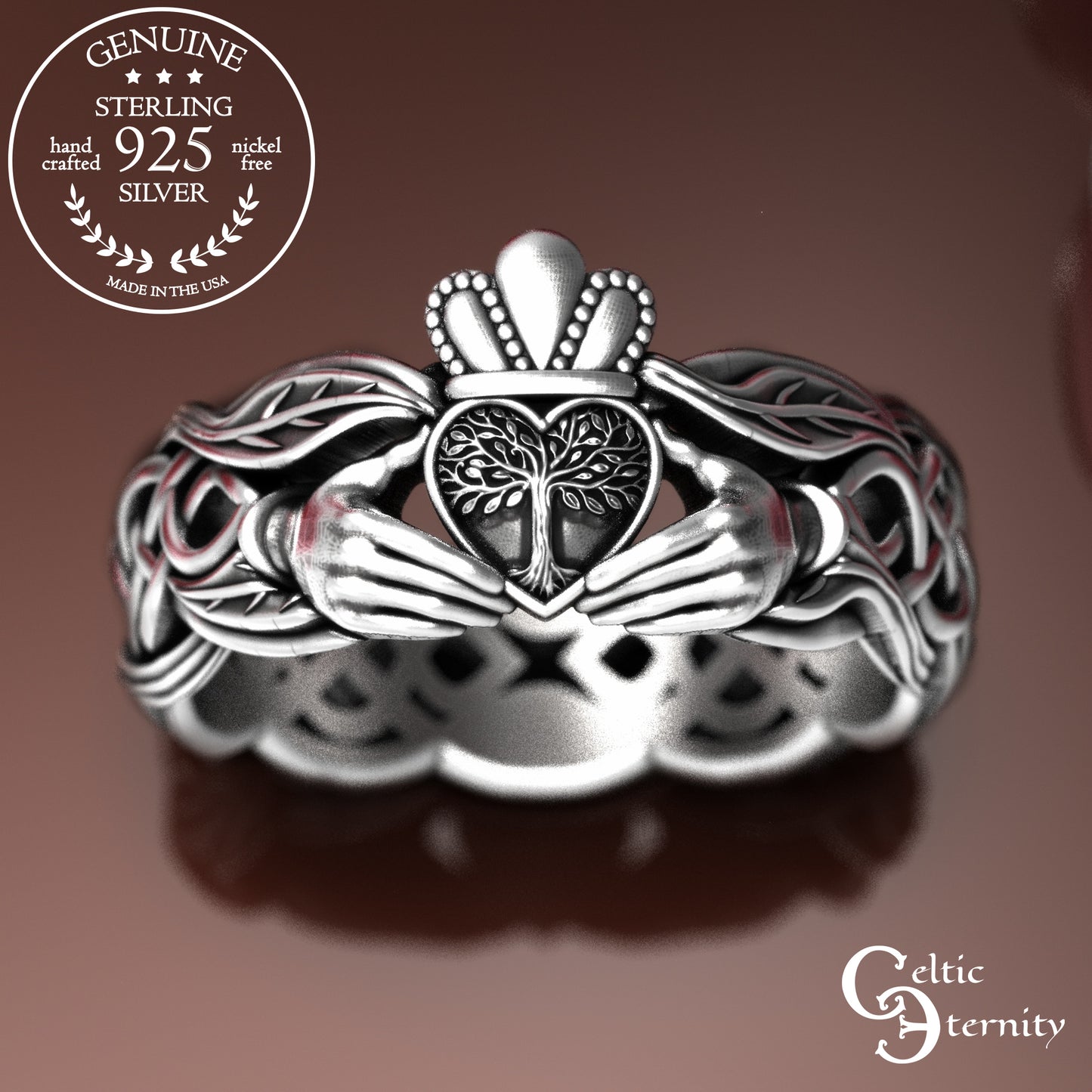 Sterling Women's Forest Claddagh Wedding Band, 2039
