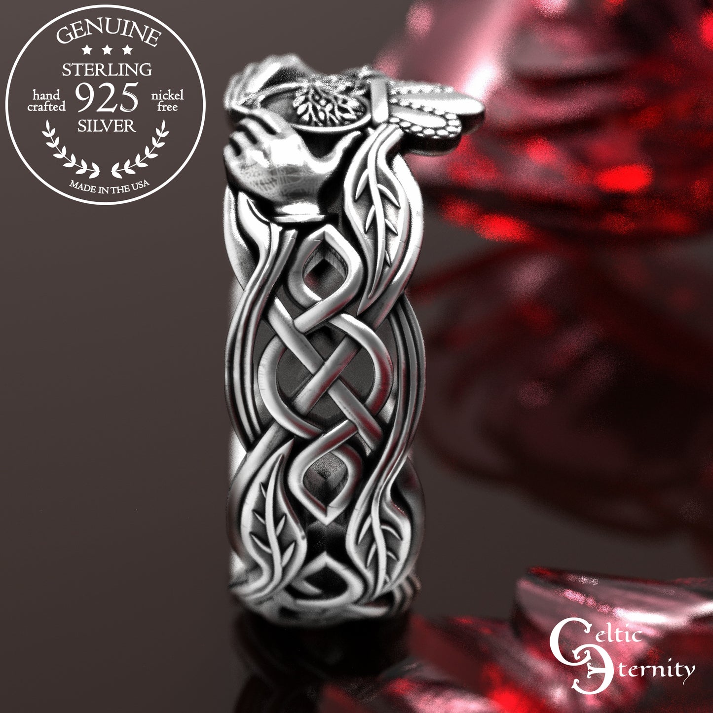 Sterling Celtic Tree of Life Claddagh Wedding Band Set, 2039 2040