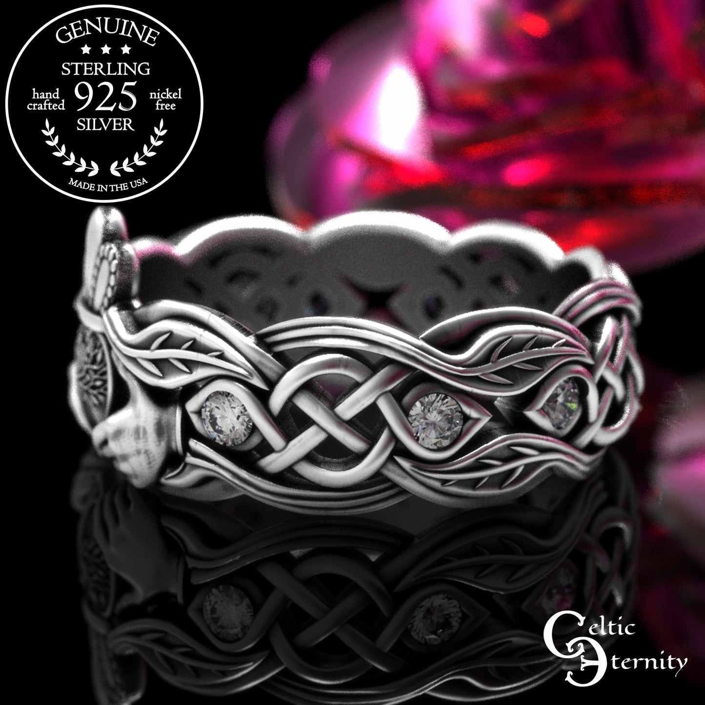 Woman's Sterling & Emerald Botanical Claddagh Wedding Band, 2041