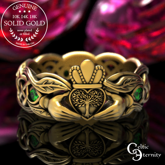 Women's Gold or Platinum Irish Forest Claddagh Wedding Band, 2041