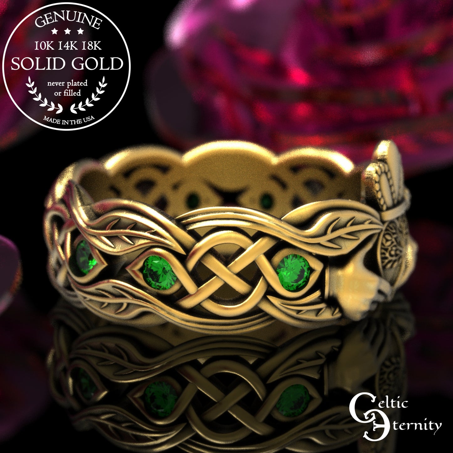 Women's Gold or Platinum Irish Forest Claddagh Wedding Band, 2041