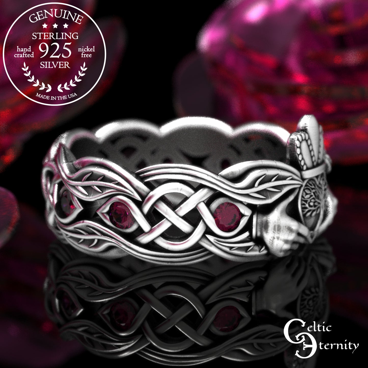 Woman's Sterling & Emerald Botanical Claddagh Wedding Band, 2041