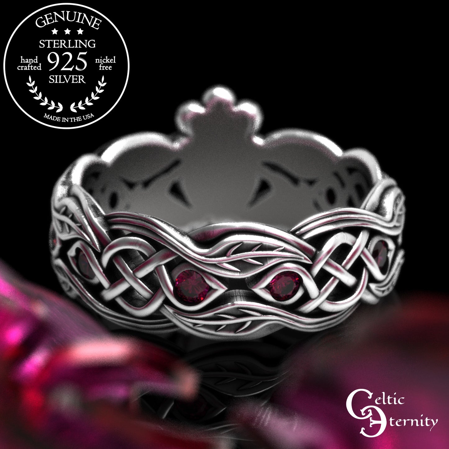 Woman's Sterling & Emerald Botanical Claddagh Wedding Band, 2041