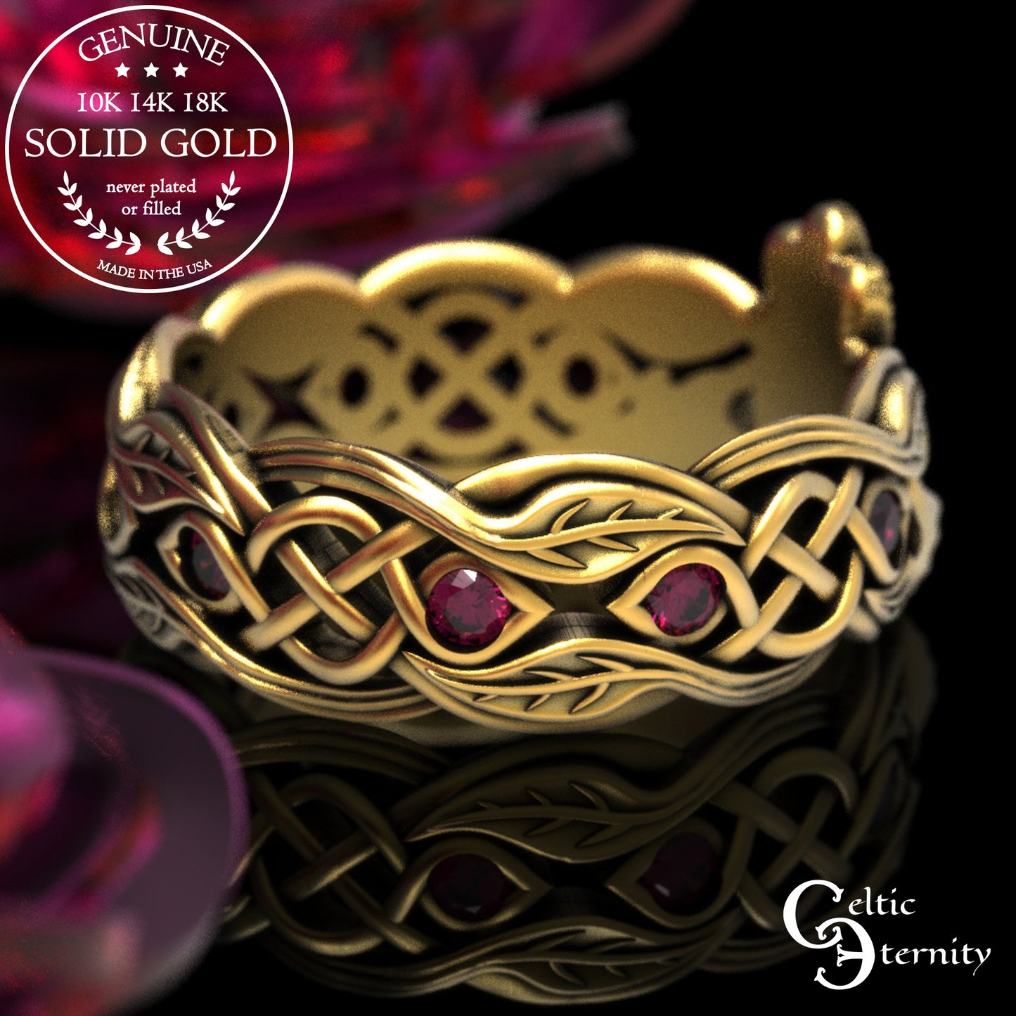 Women's Gold or Platinum Irish Forest Claddagh Wedding Band, 2041