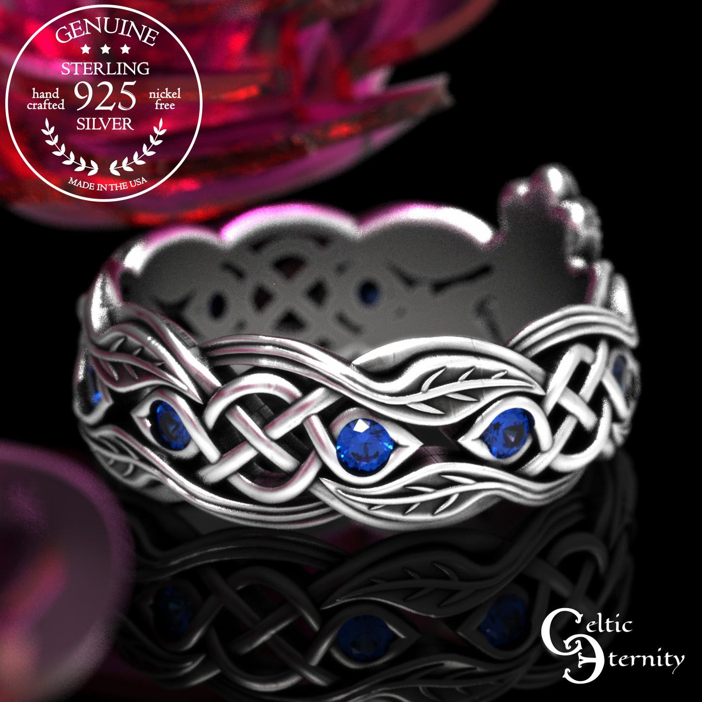Woman's Sterling & Emerald Botanical Claddagh Wedding Band, 2041
