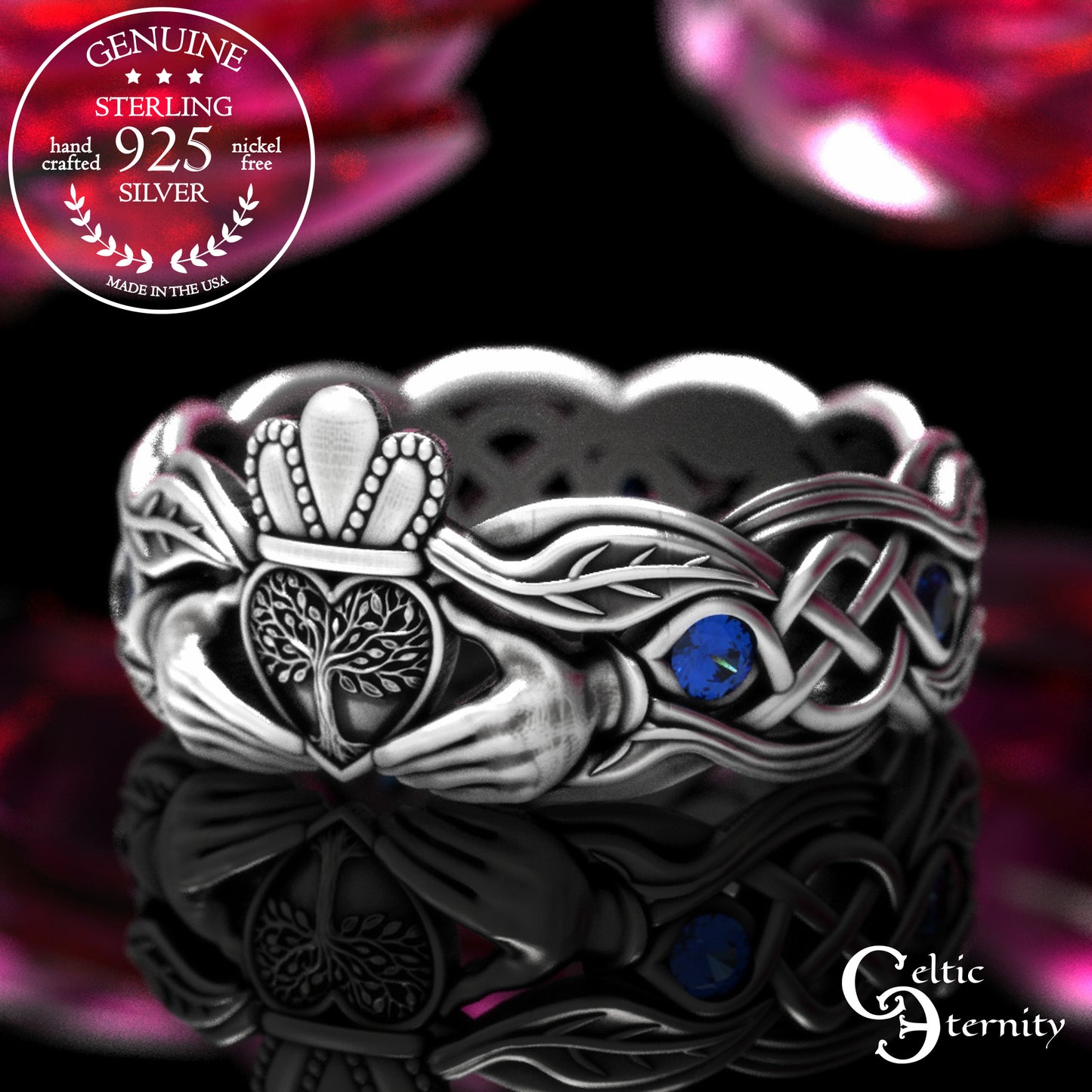 Woman's Sterling & Emerald Botanical Claddagh Wedding Band, 2041
