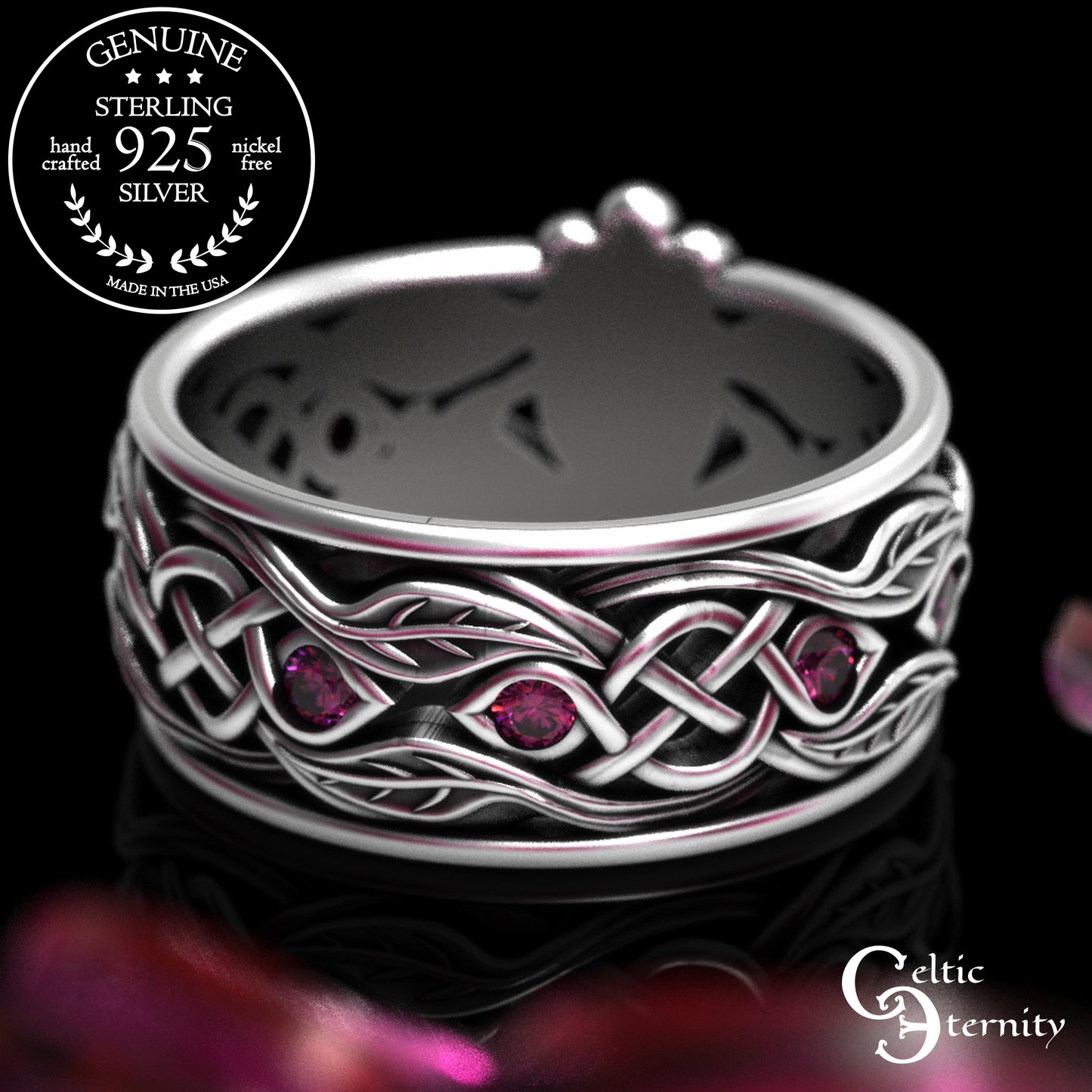 Sterling Men's Sapphire Tree Heart Claddagh Wedding Band, 2042