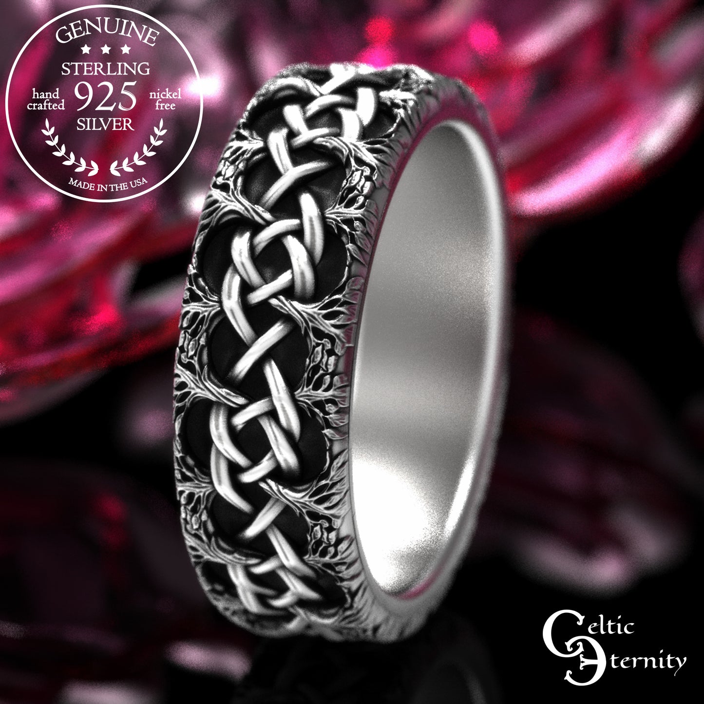 Sterling Men's Celtic Tree Branches Wedding Band, 2043