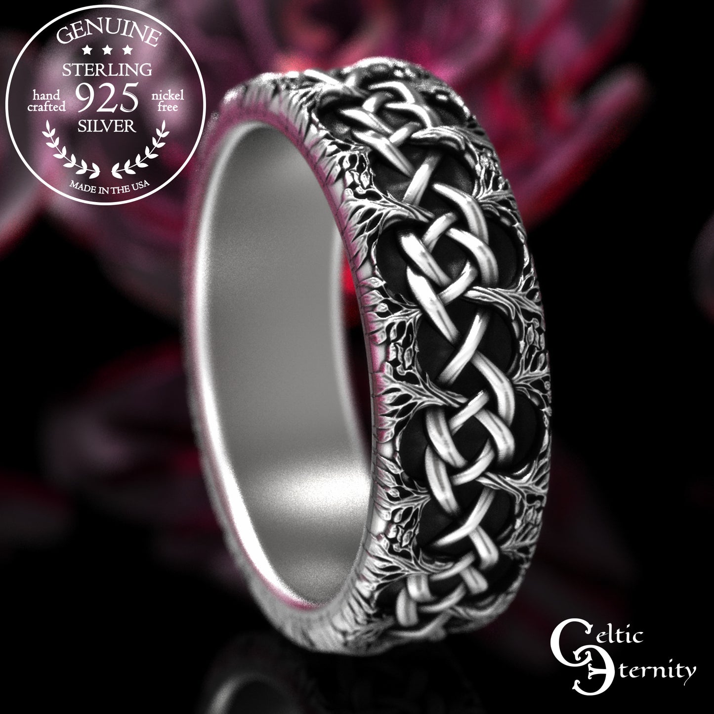 Sterling Men's Celtic Tree Branches Wedding Band, 2043