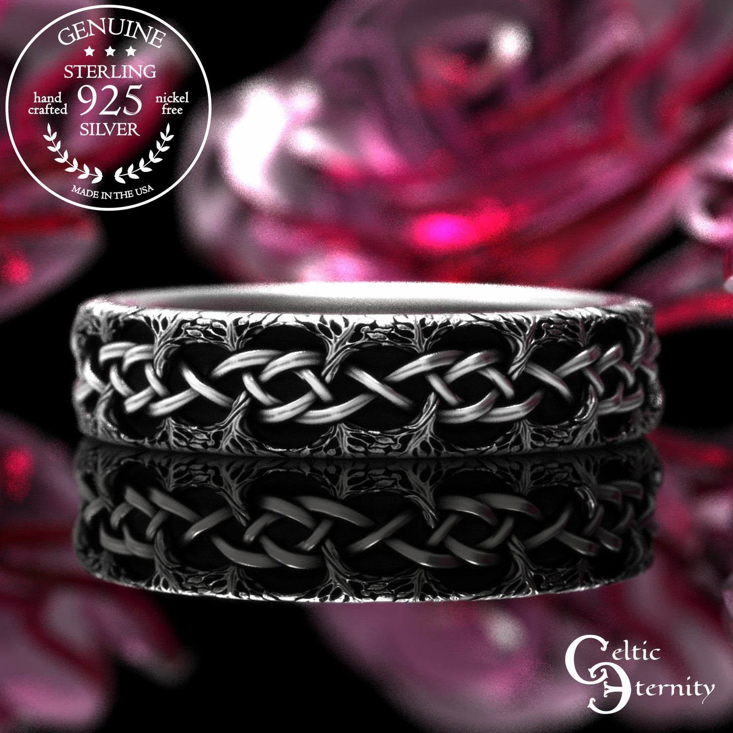 Woman's Sterling Celtic Knotted Forest Wedding Band, 2044