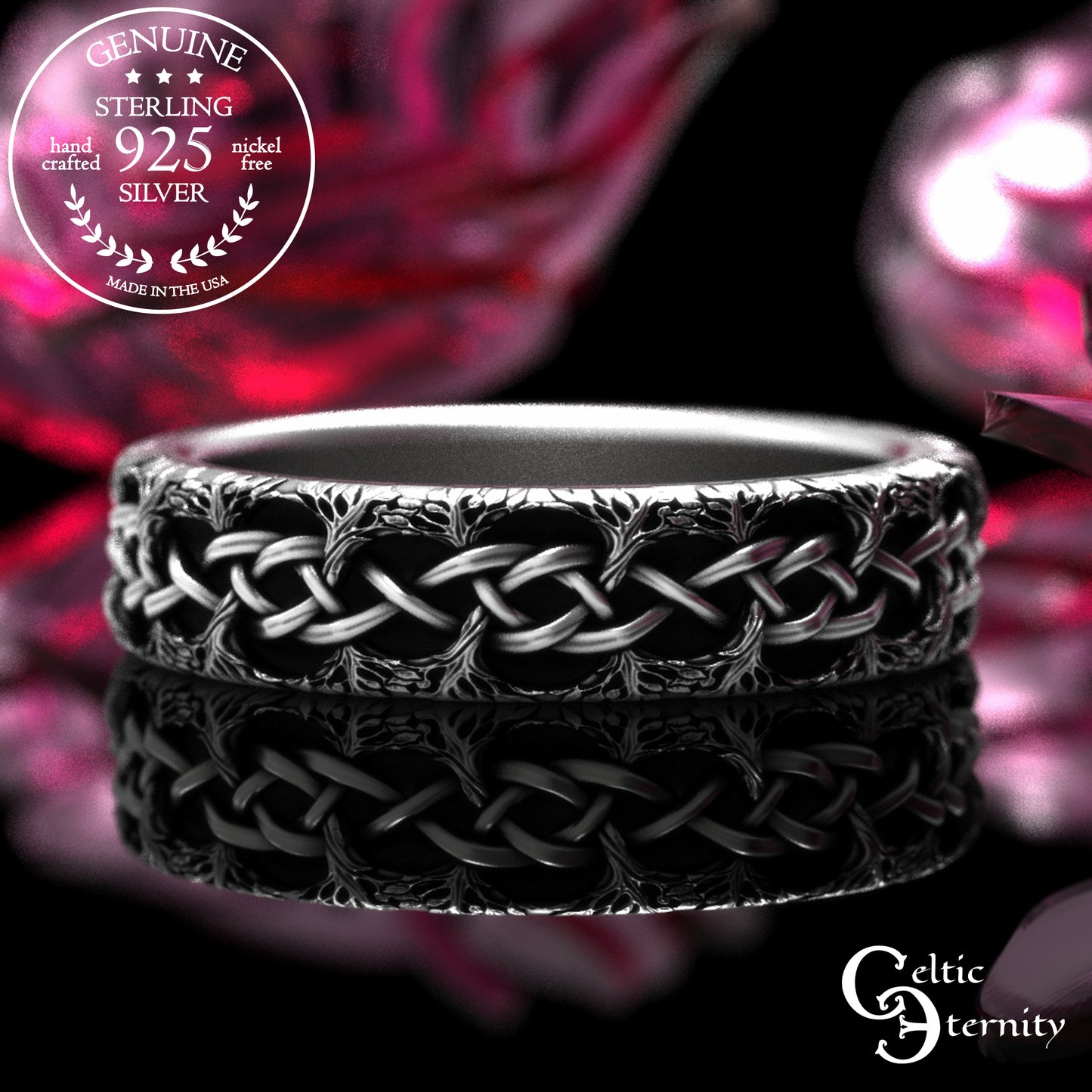 Woman's Sterling Celtic Knotted Forest Wedding Band, 2044