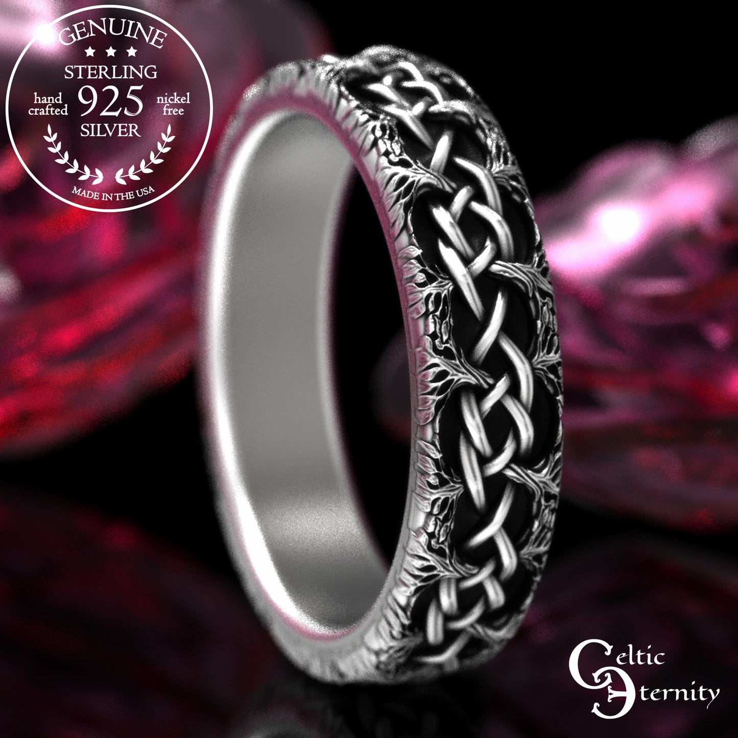 Woman's Sterling Celtic Knotted Forest Wedding Band, 2044