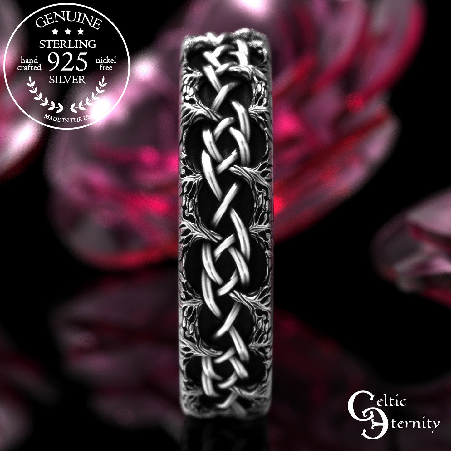 Woman's Sterling Celtic Knotted Forest Wedding Band, 2044