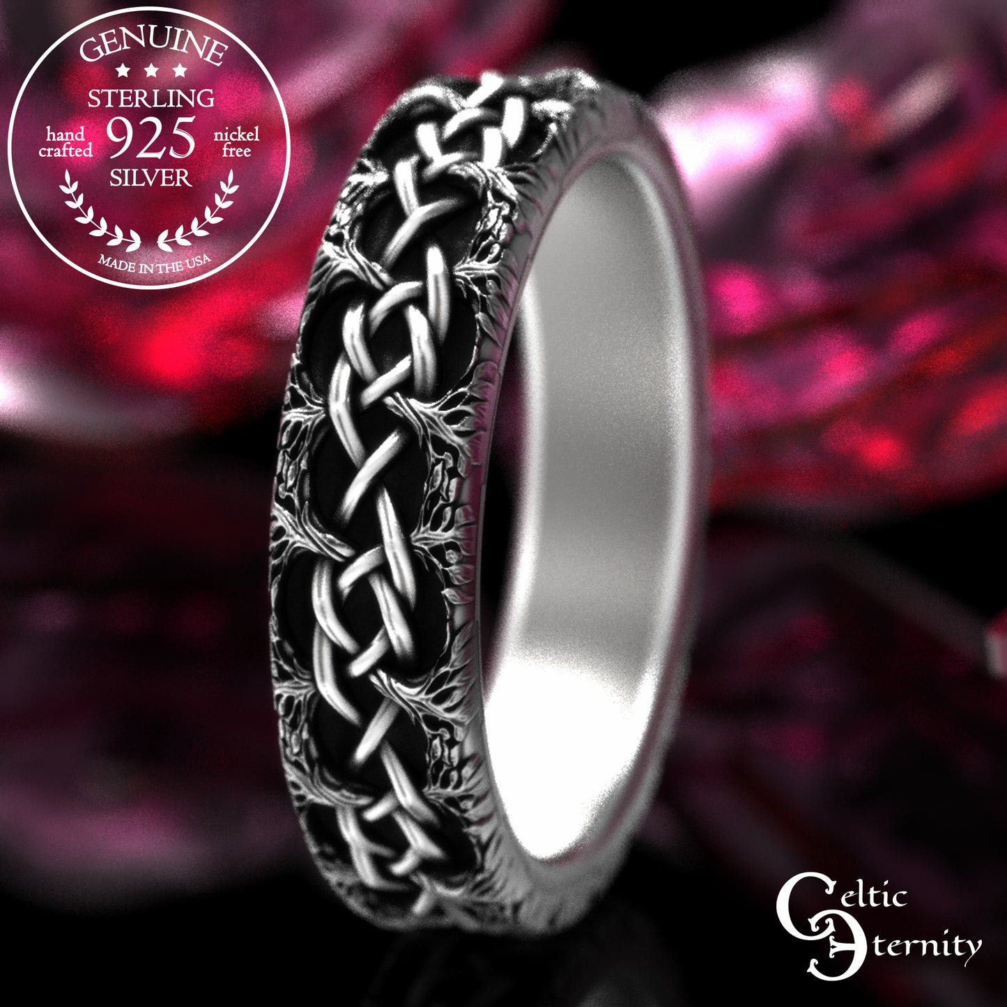 Woman's Sterling Celtic Knotted Forest Wedding Band, 2044