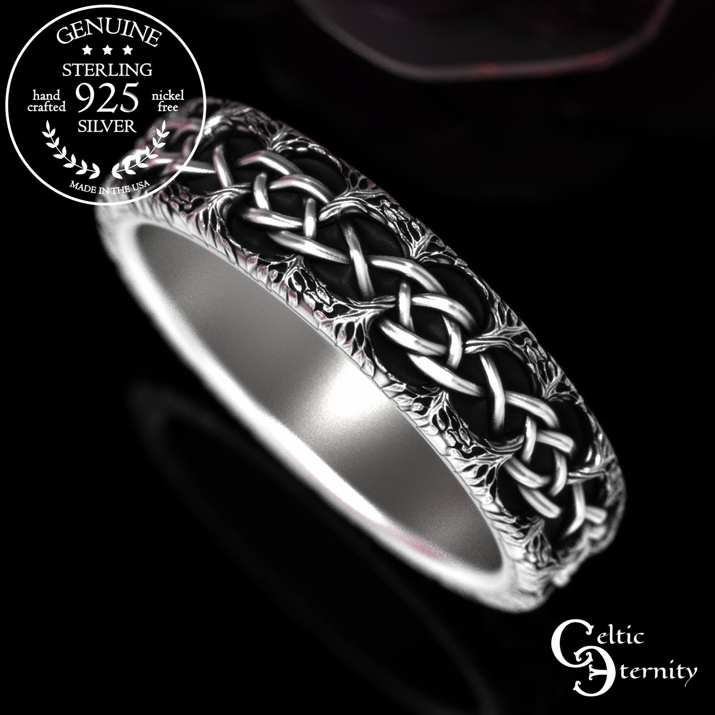 Woman's Sterling Celtic Knotted Forest Wedding Band, 2044