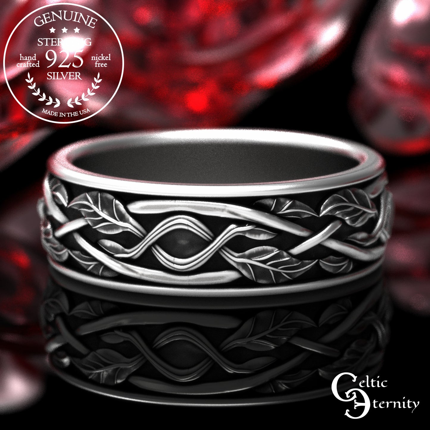 Men's Sterling Silver Celtic Forest Wedding Band, 2051