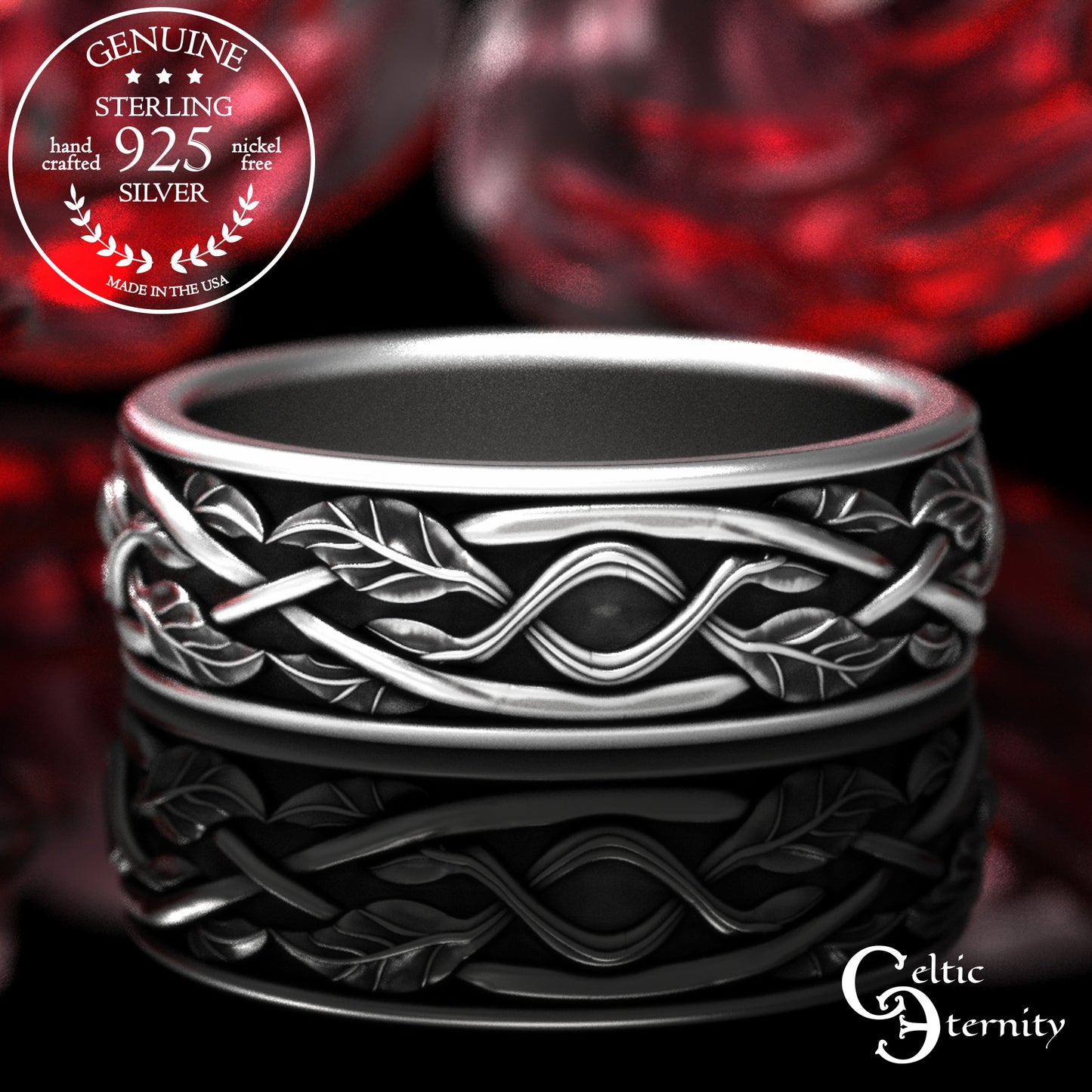 Men's Sterling Silver Celtic Forest Wedding Band, 2051