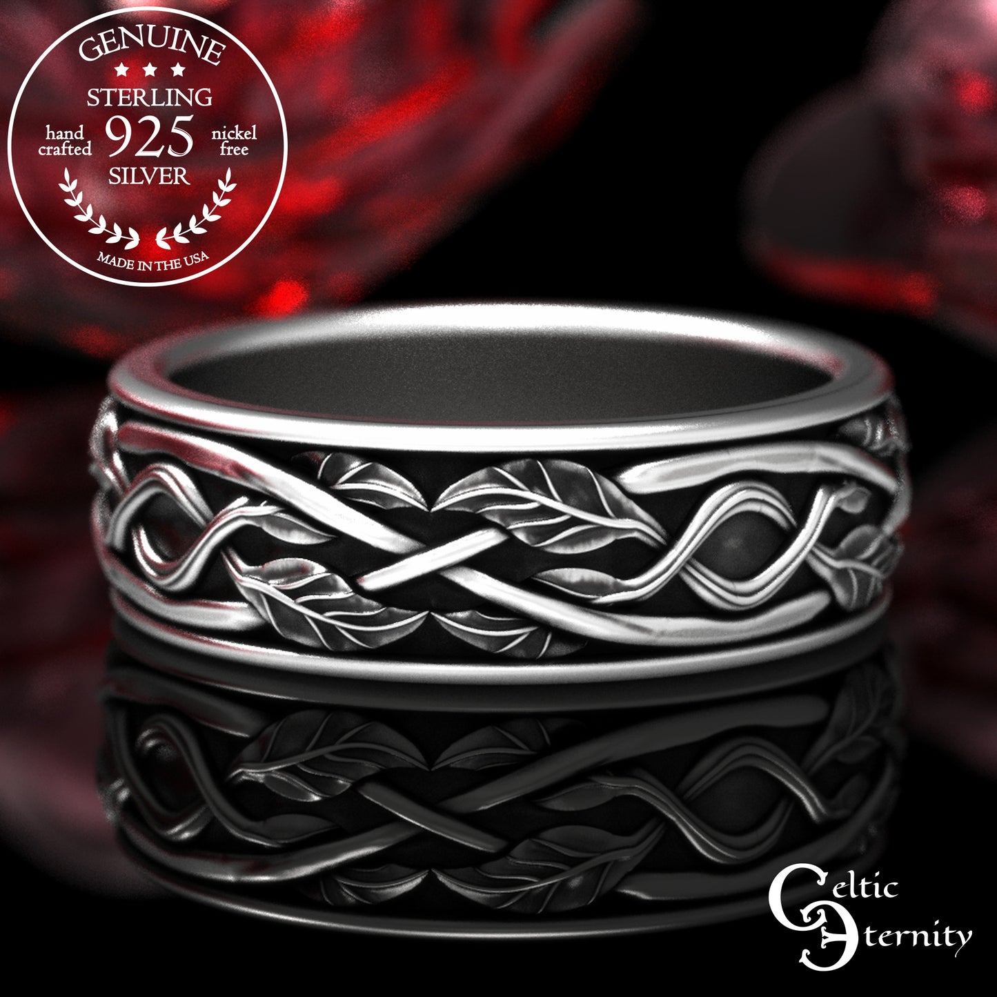 Men's Sterling Silver Celtic Forest Wedding Band, 2051