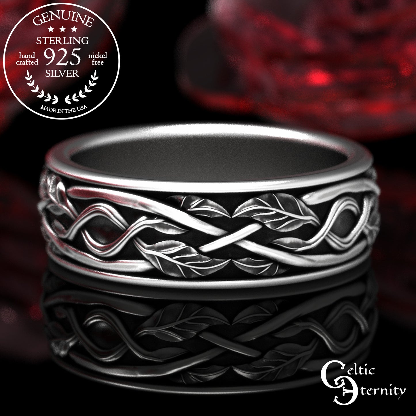 Men's Sterling Silver Celtic Forest Wedding Band, 2051