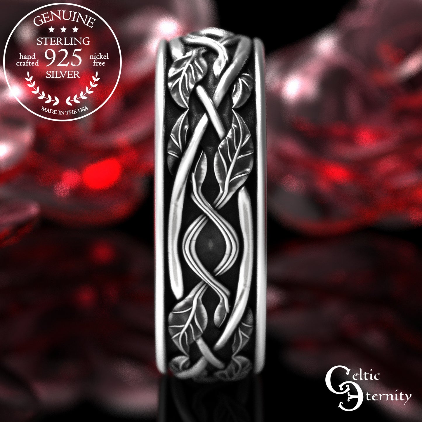 Men's Sterling Silver Celtic Forest Wedding Band, 2051
