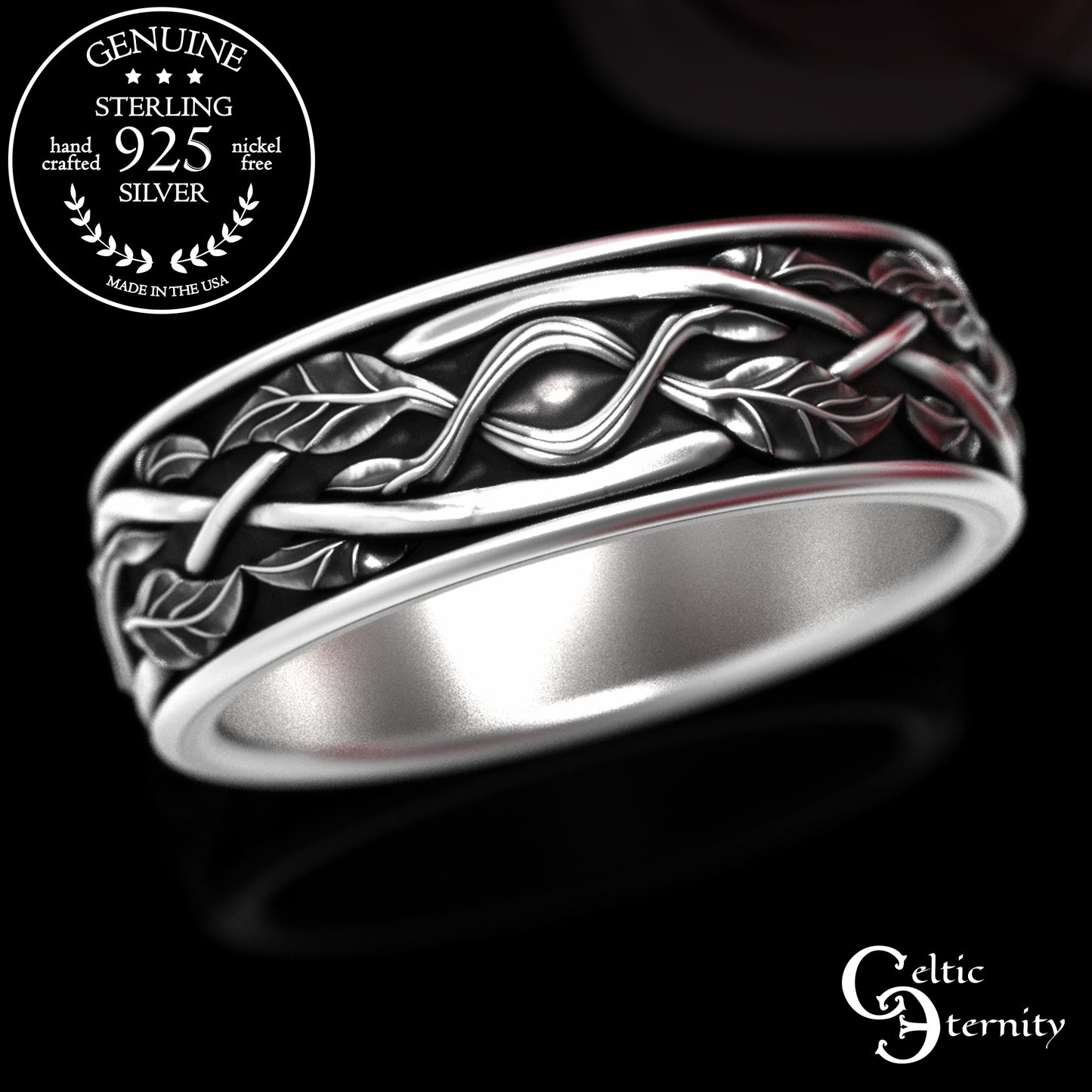 Men's Sterling Silver Celtic Forest Wedding Band, 2051