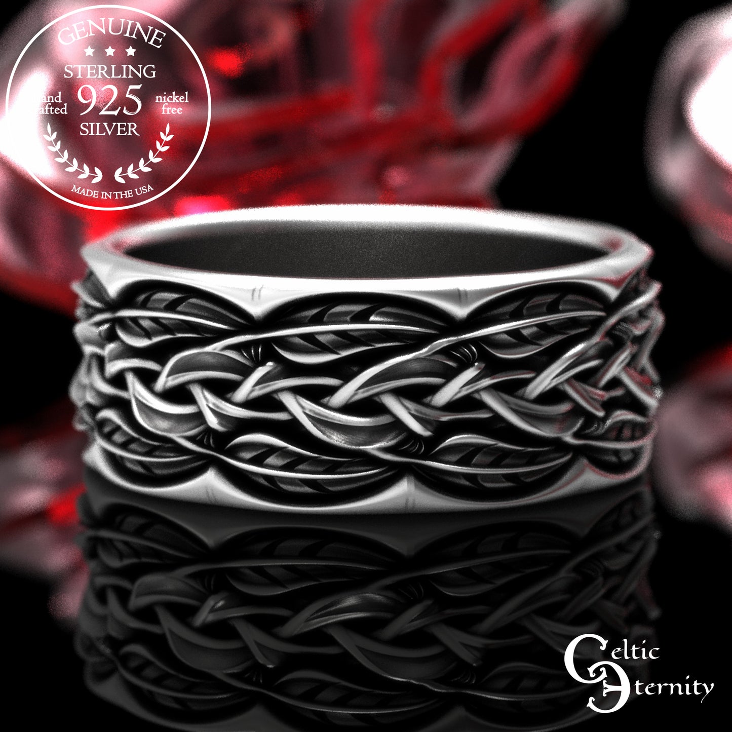 Sterling Silver Men's Woven Leaves & Branches Wedding Band, 2055