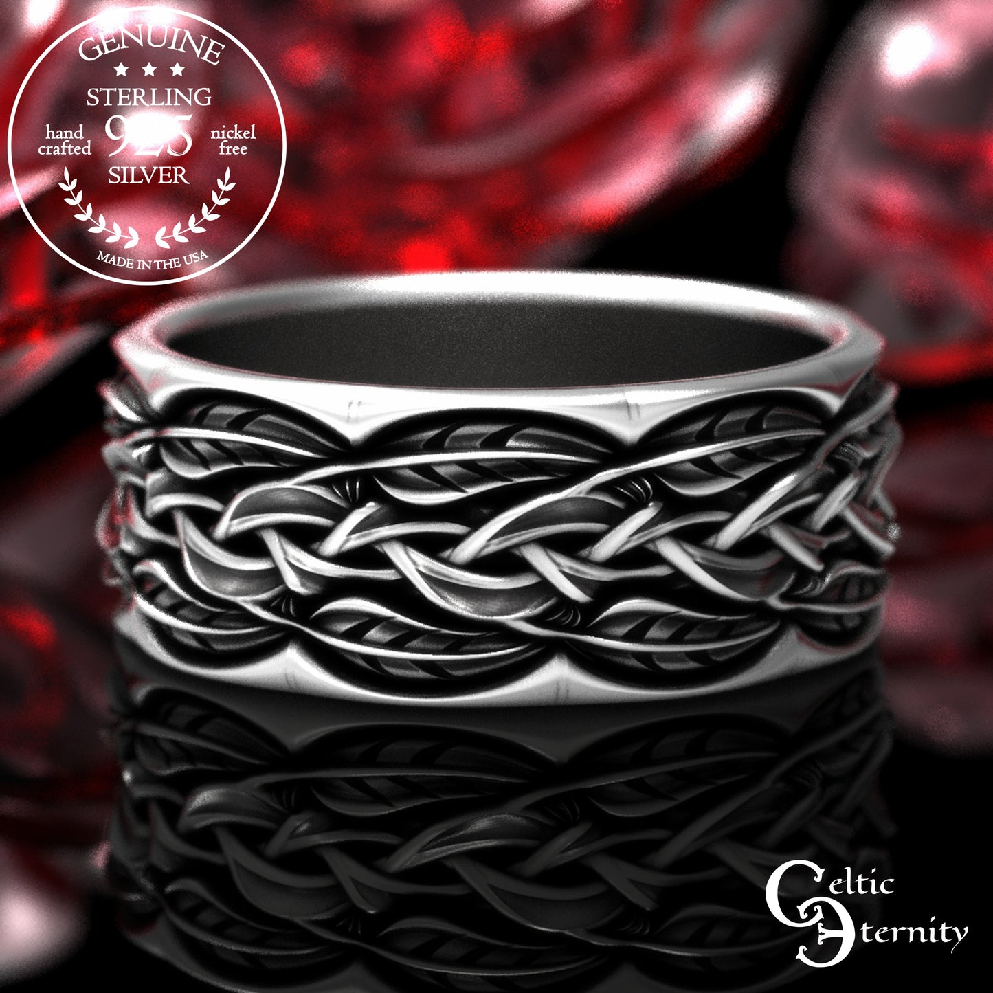 Sterling Silver Men's Woven Leaves & Branches Wedding Band, 2055