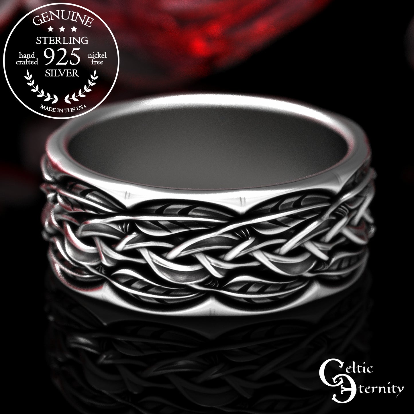 Sterling Silver Men's Woven Leaves & Branches Wedding Band, 2055