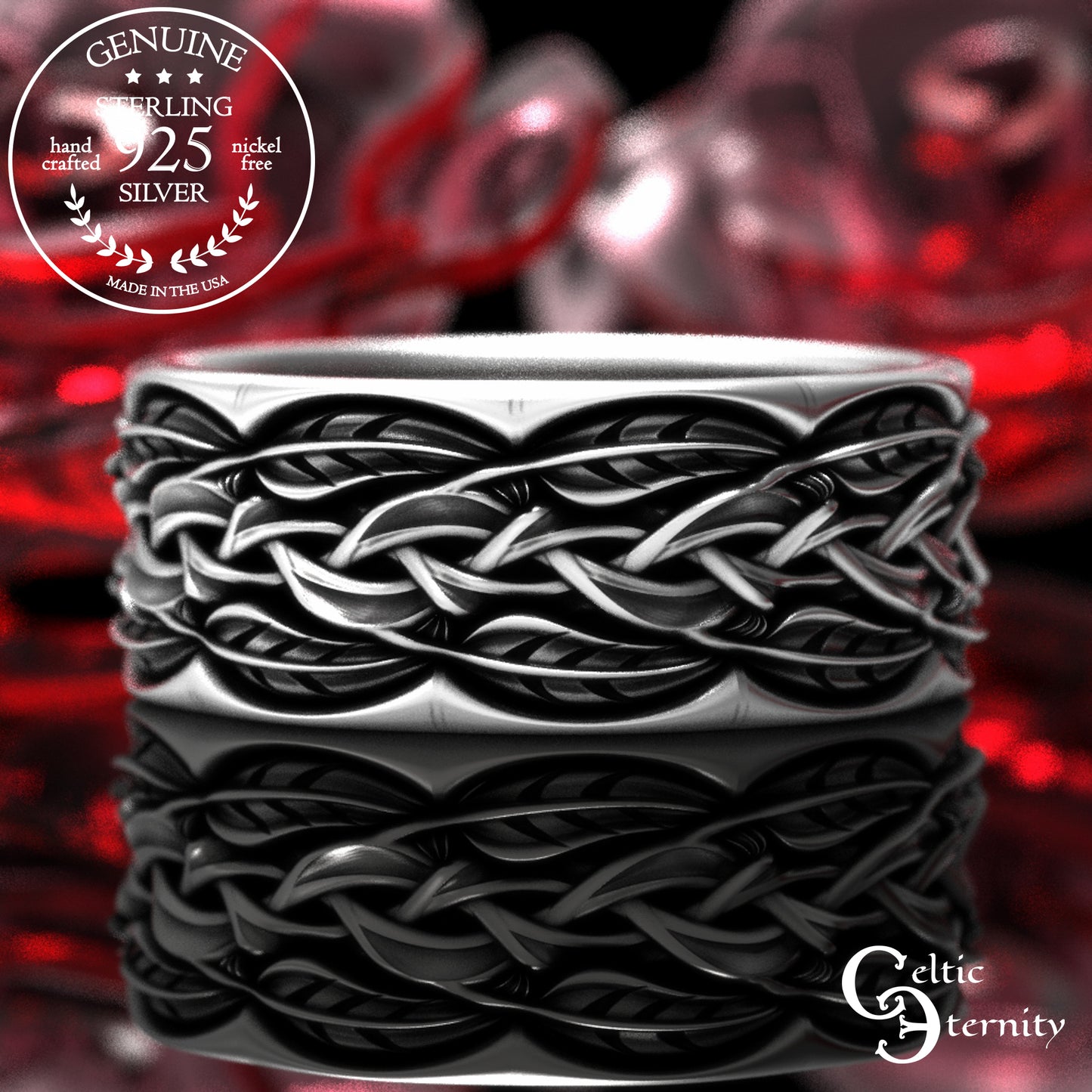 Sterling Silver Men's Woven Leaves & Branches Wedding Band, 2055