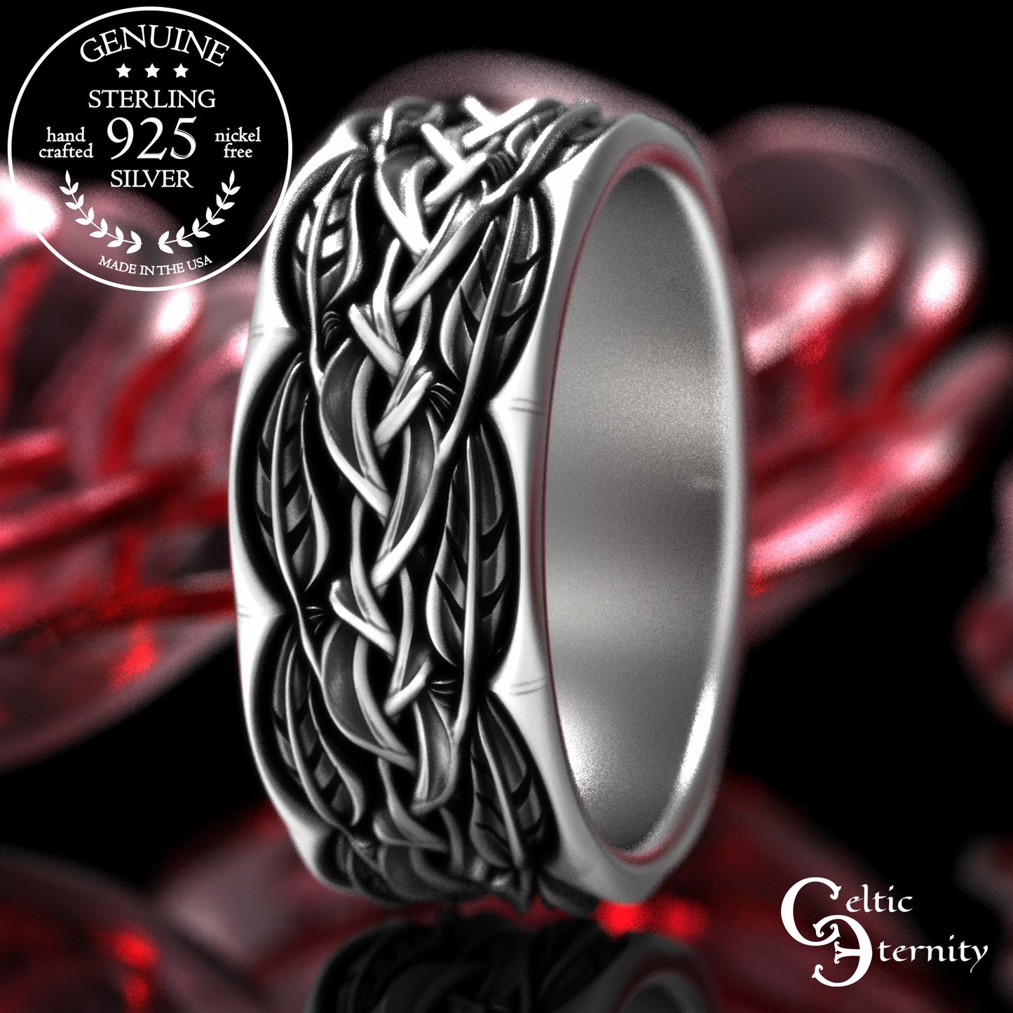 Sterling Silver Men's Woven Leaves & Branches Wedding Band, 2055