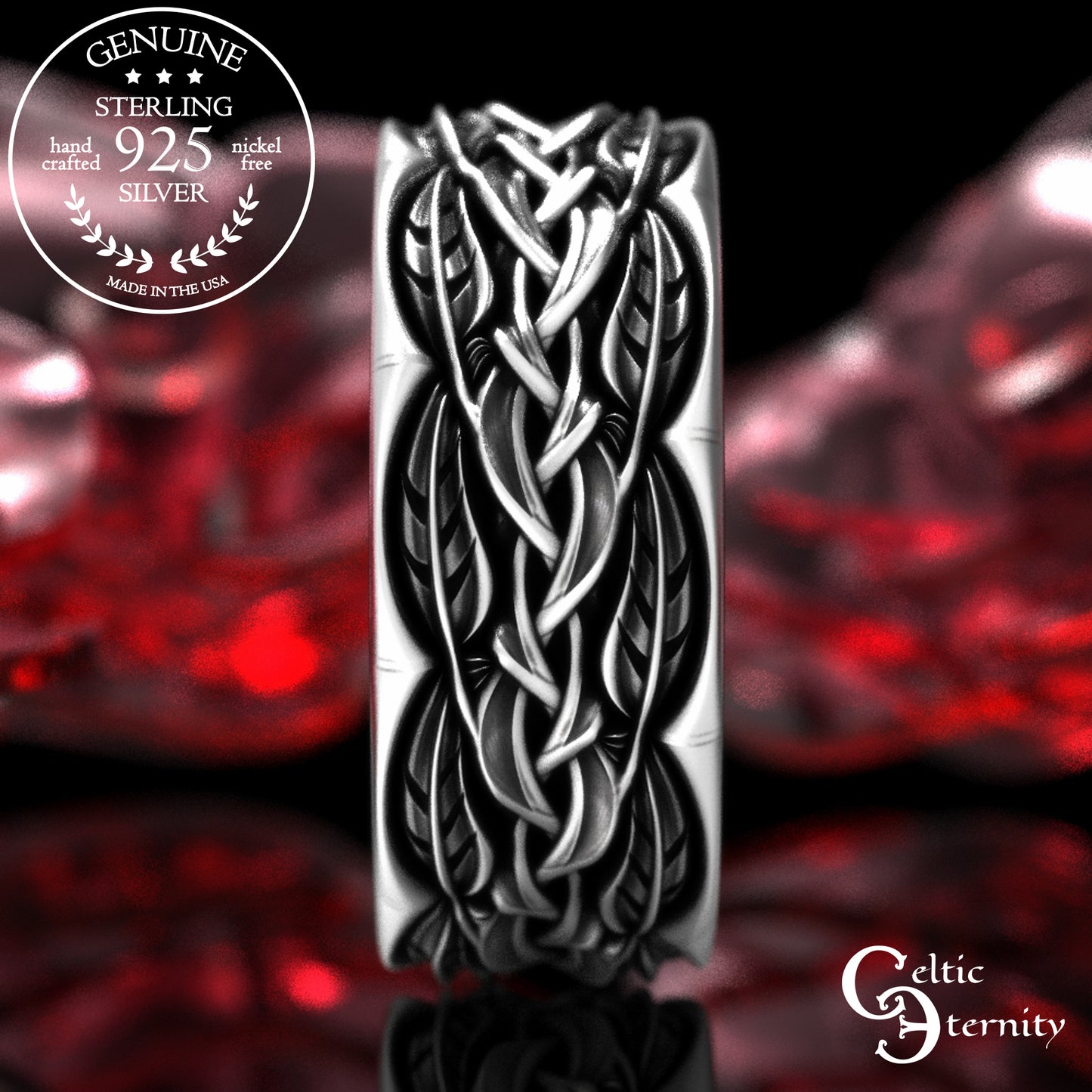 Sterling Silver Men's Woven Leaves & Branches Wedding Band, 2055