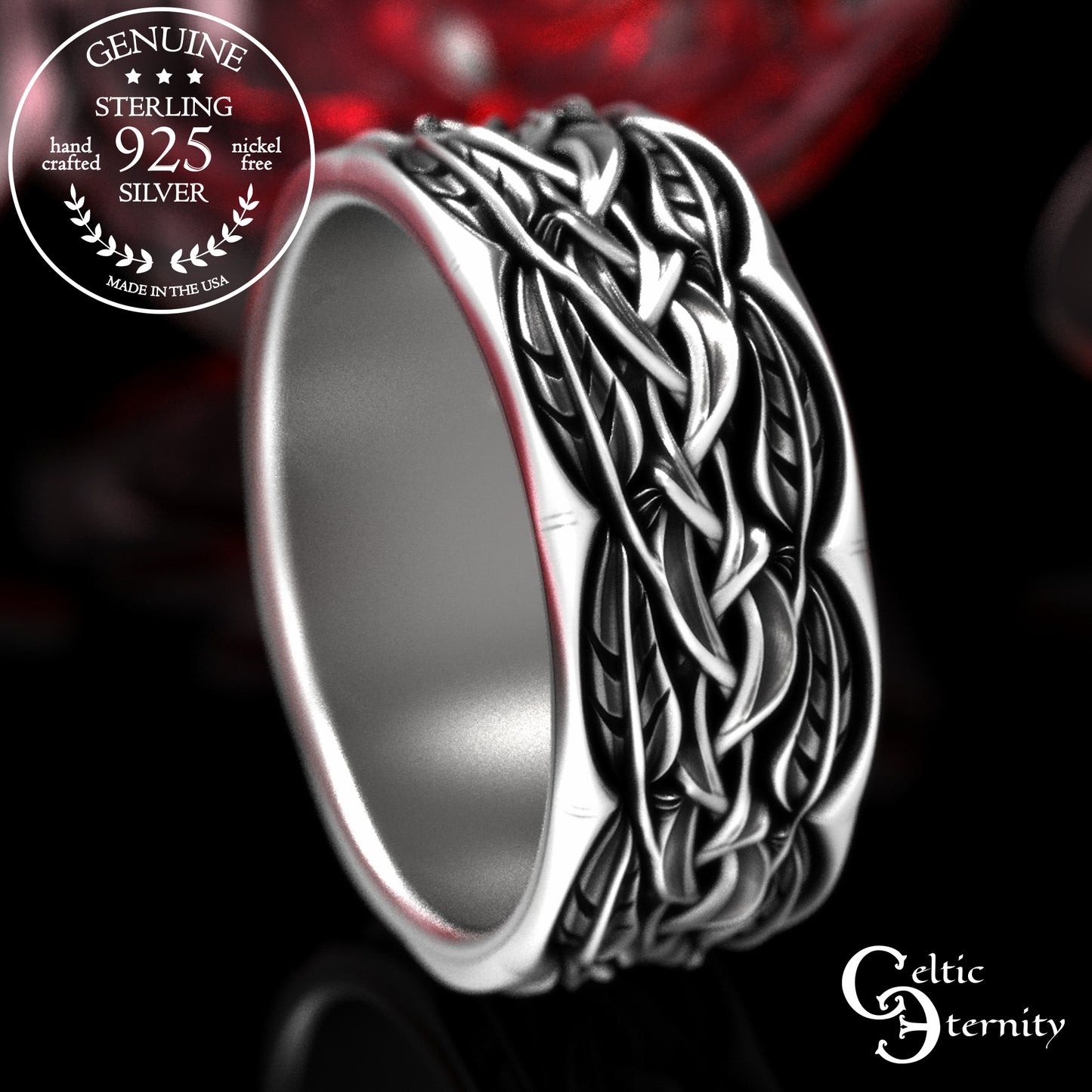 Sterling Silver Men's Woven Leaves & Branches Wedding Band, 2055