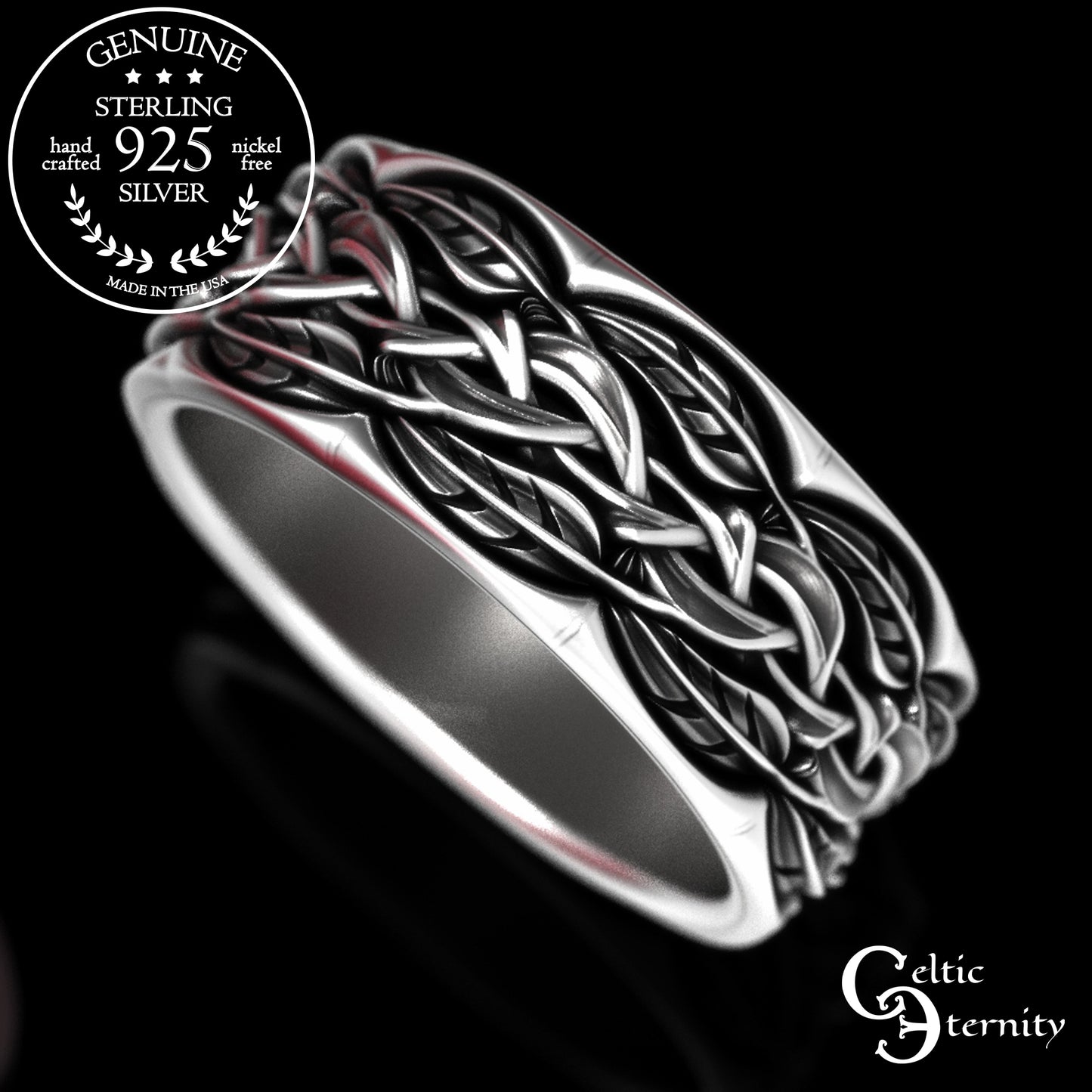 Sterling Silver Men's Woven Leaves & Branches Wedding Band, 2055