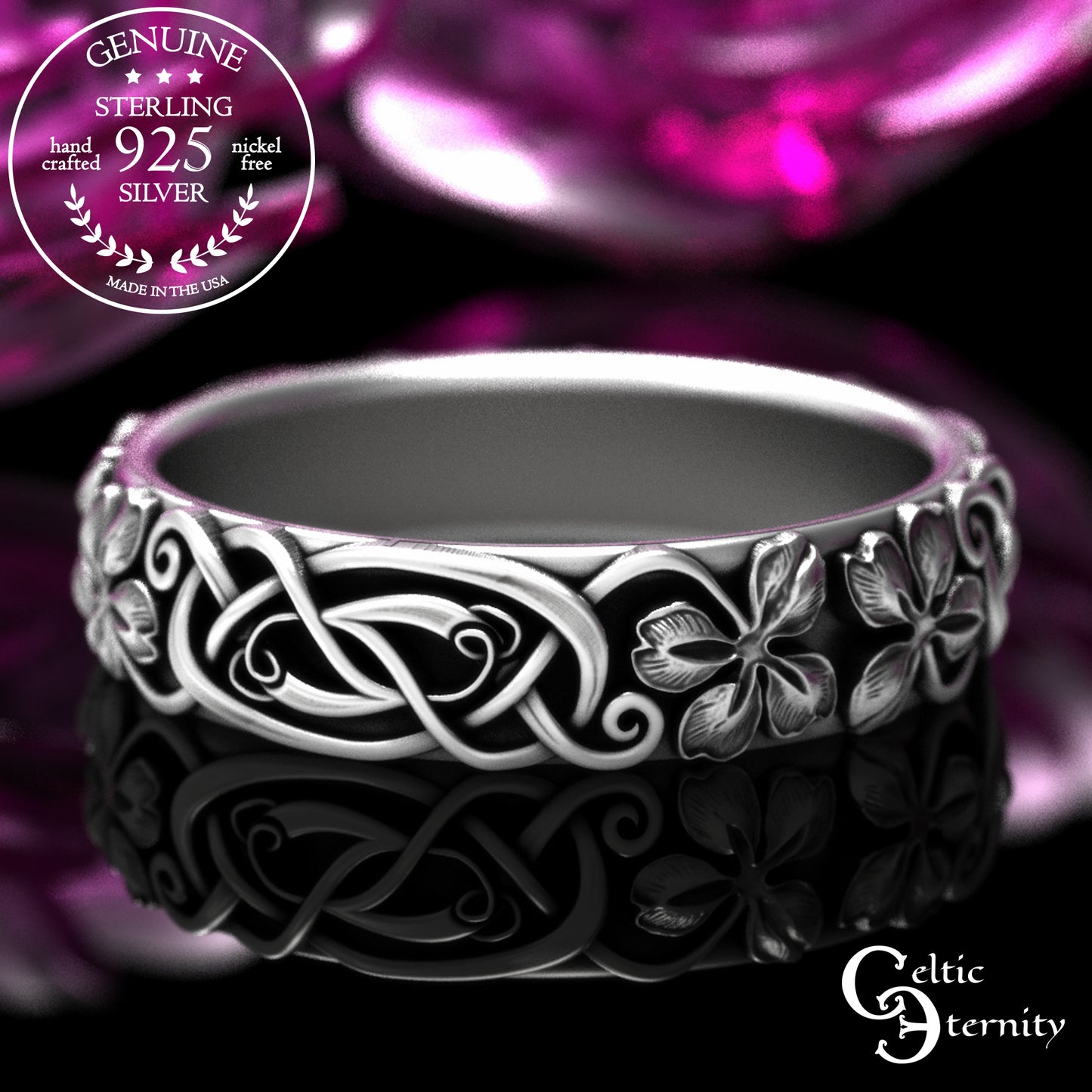 Women's Sterling Celtic Four-Leaf Clover Wedding Band, 2063