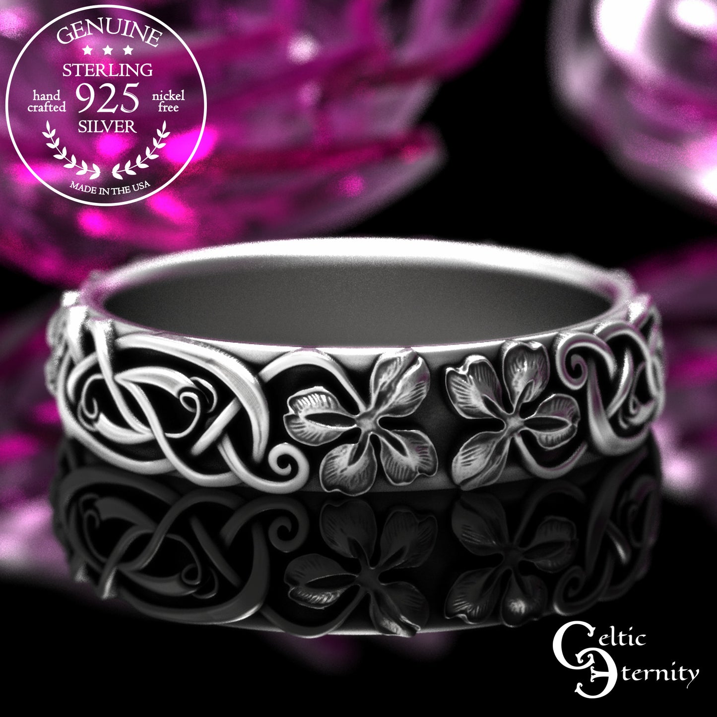 Women's Sterling Celtic Four-Leaf Clover Wedding Band, 2063