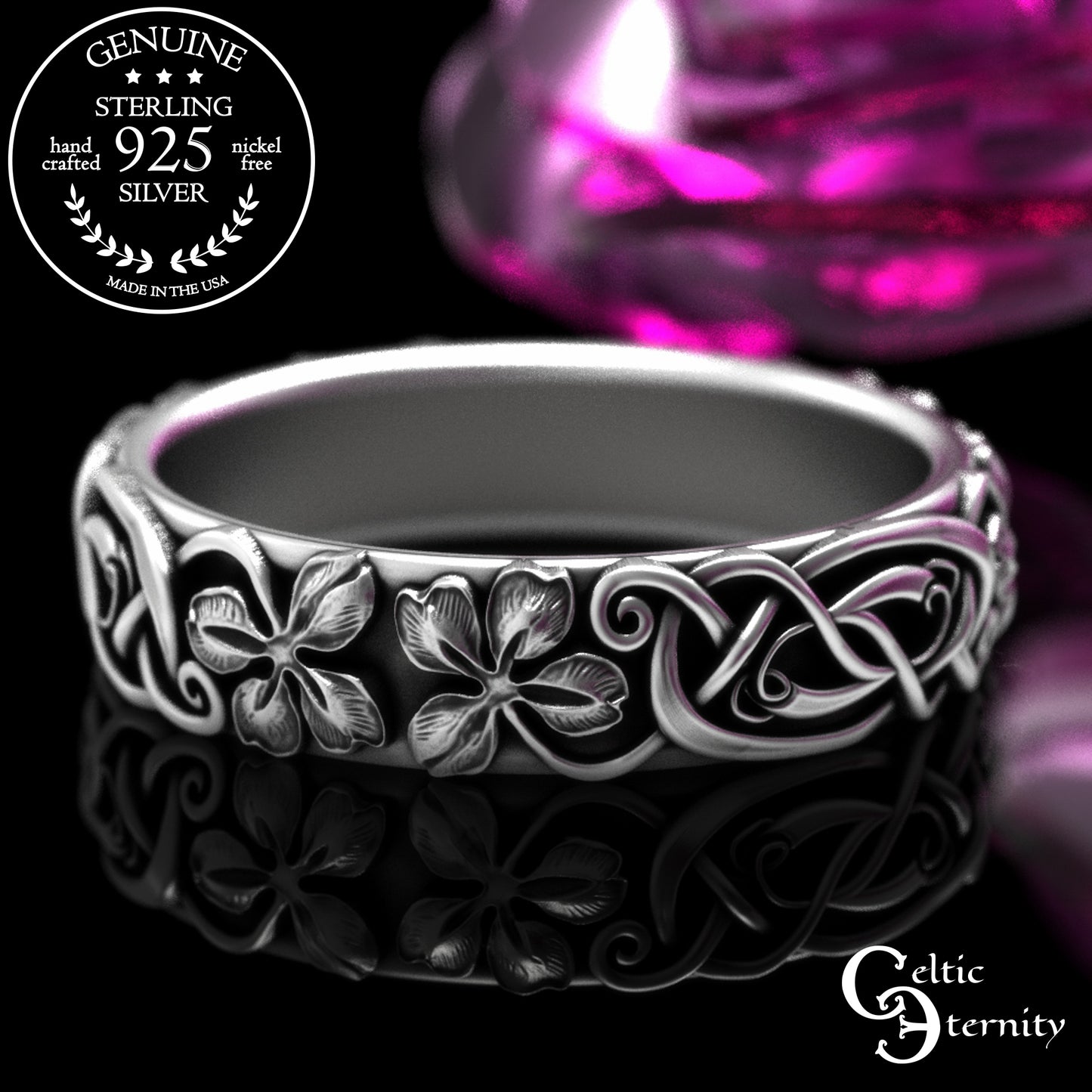 Women's Sterling Celtic Four-Leaf Clover Wedding Band, 2063