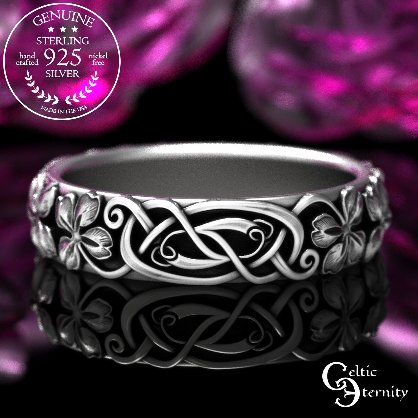 Women's Sterling Celtic Four-Leaf Clover Wedding Band, 2063
