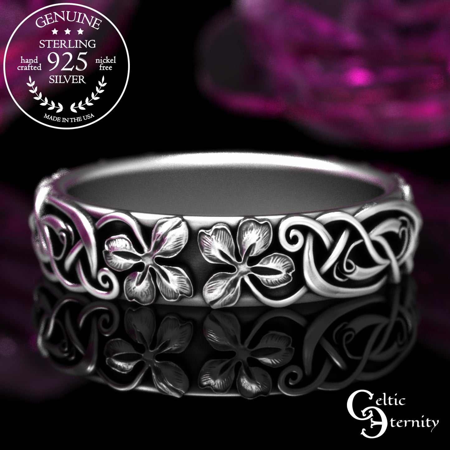 Women's Sterling Celtic Four-Leaf Clover Wedding Band, 2063