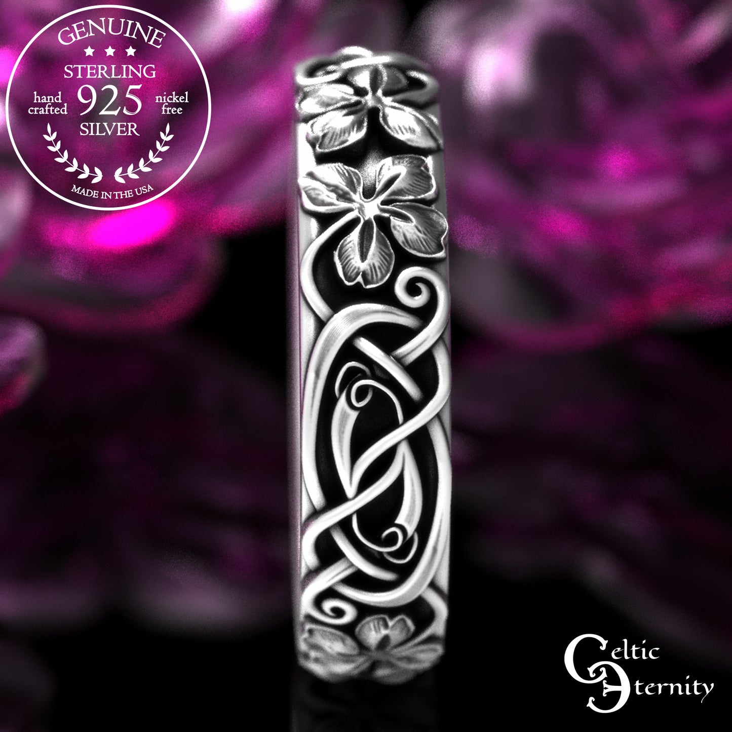 Women's Sterling Celtic Four-Leaf Clover Wedding Band, 2063