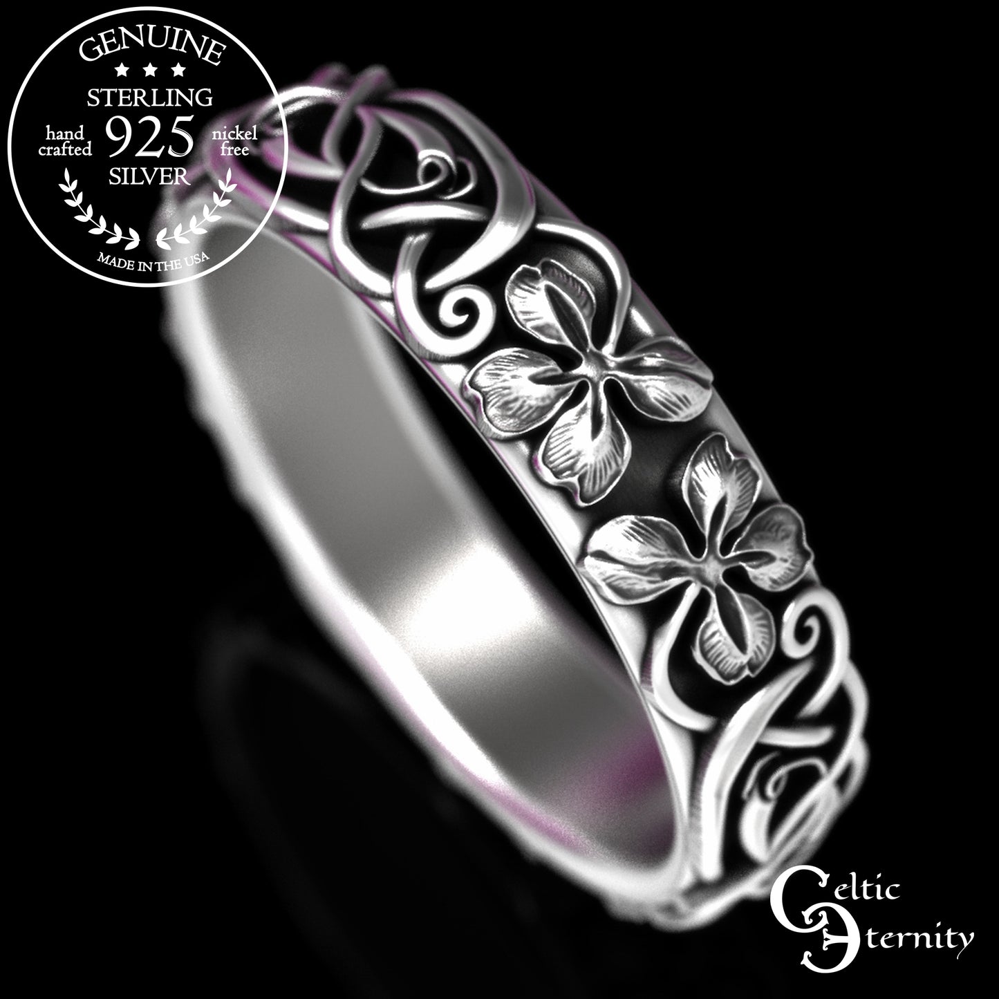 Women's Sterling Celtic Four-Leaf Clover Wedding Band, 2063