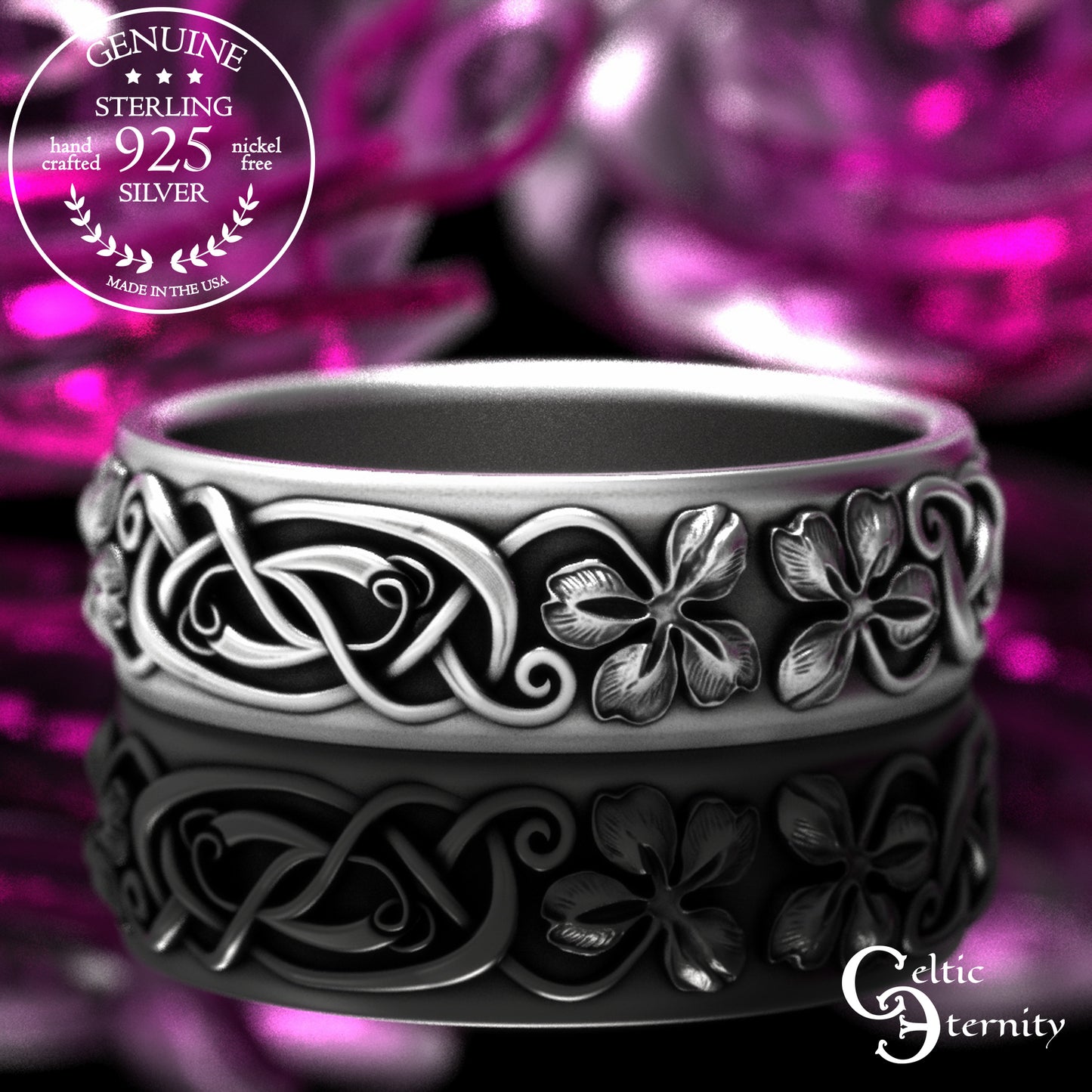 Men's Sterling Lucky Four-Leaf Clover Wedding Band, 2066