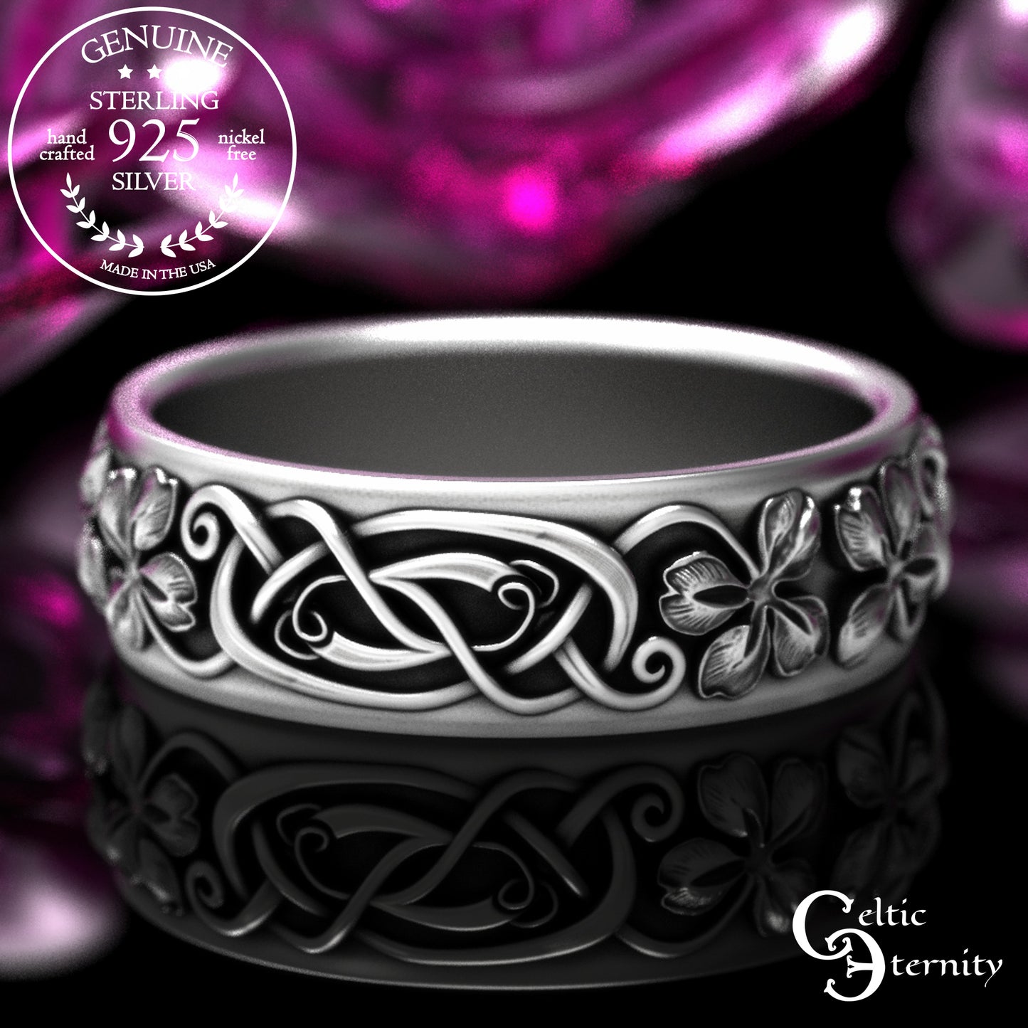 Men's Sterling Lucky Four-Leaf Clover Wedding Band, 2066