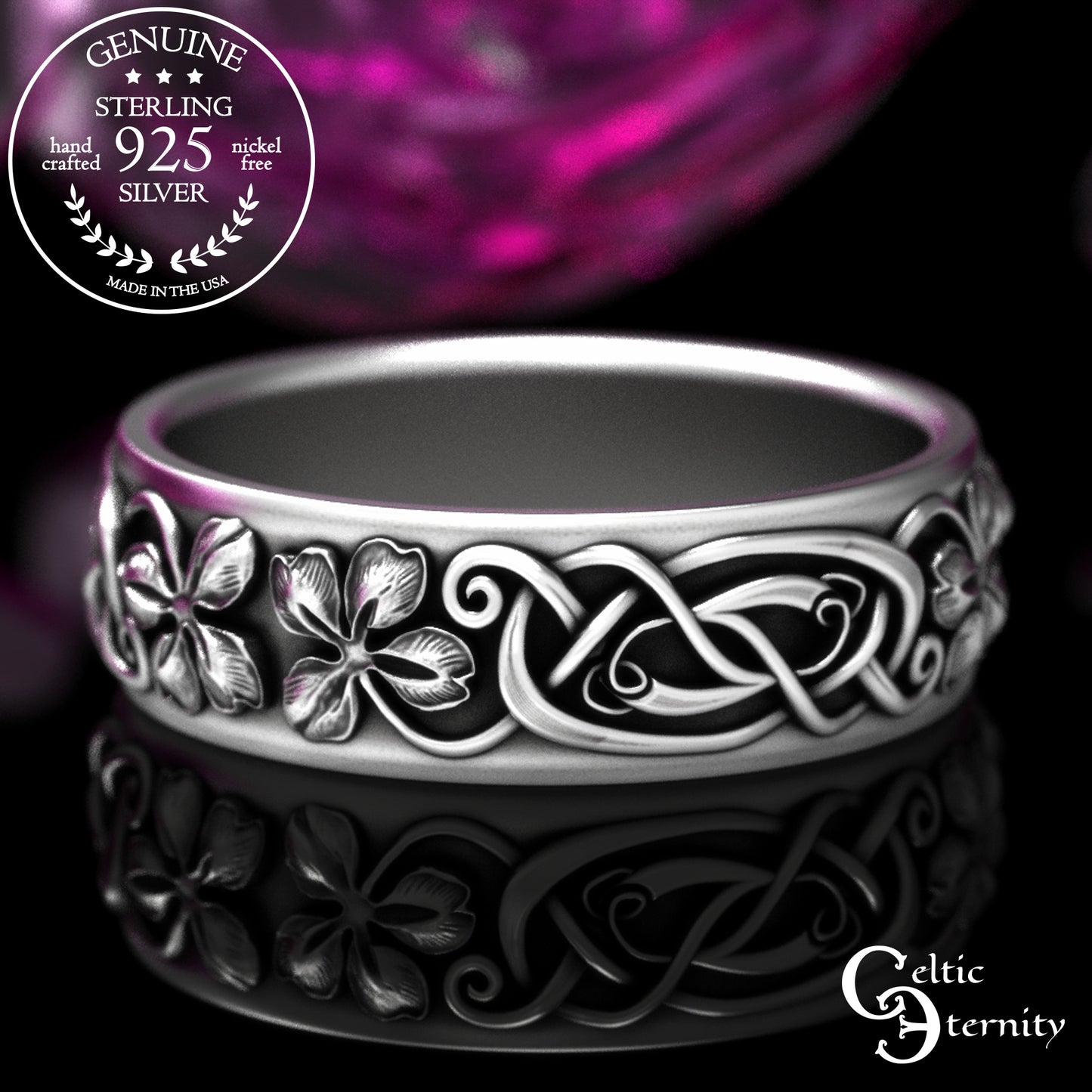 Men's Sterling Lucky Four-Leaf Clover Wedding Band, 2066