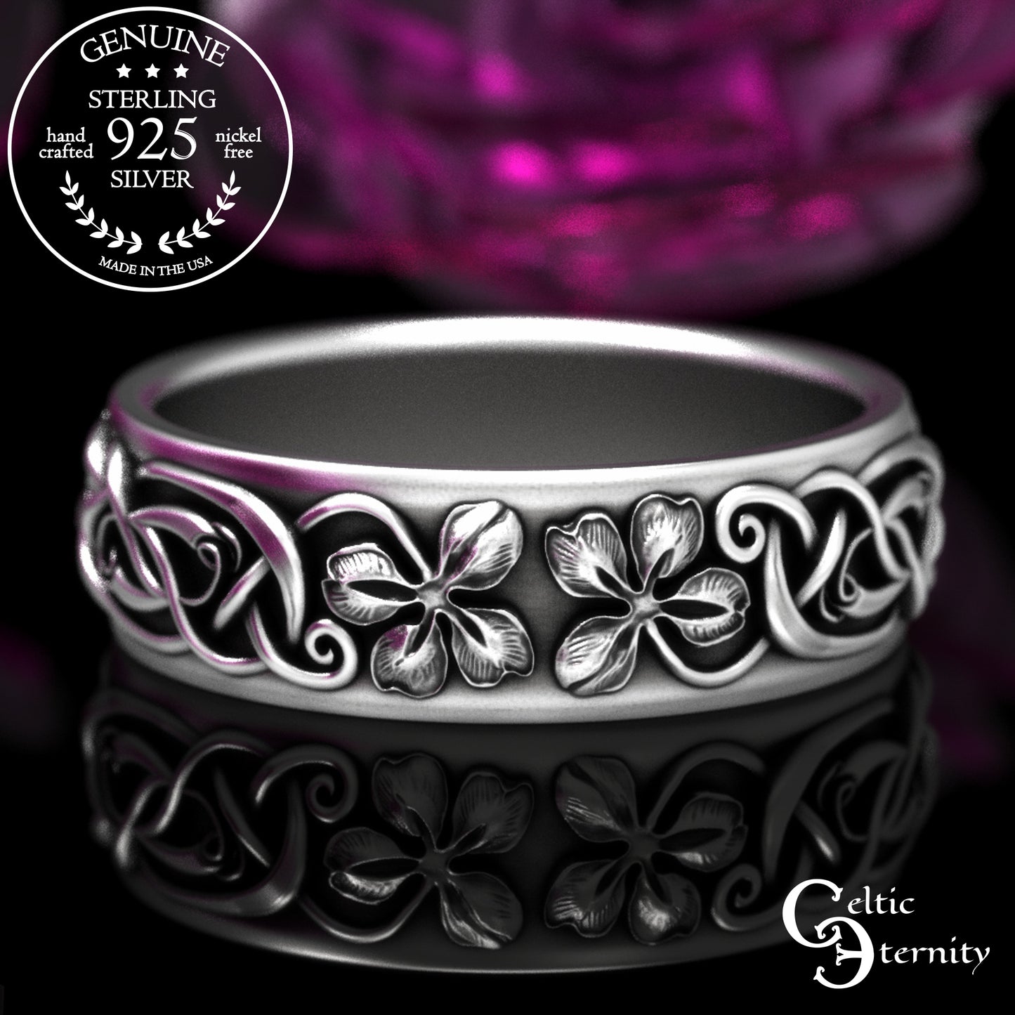 Men's Sterling Lucky Four-Leaf Clover Wedding Band, 2066