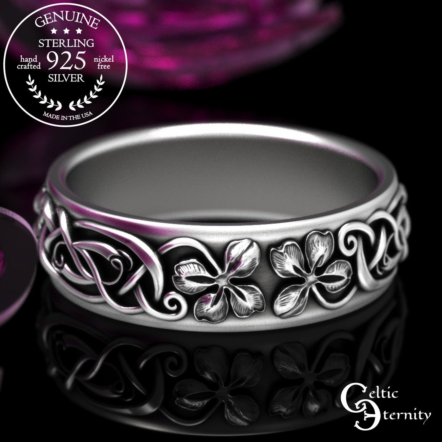 Men's Sterling Lucky Four-Leaf Clover Wedding Band, 2066
