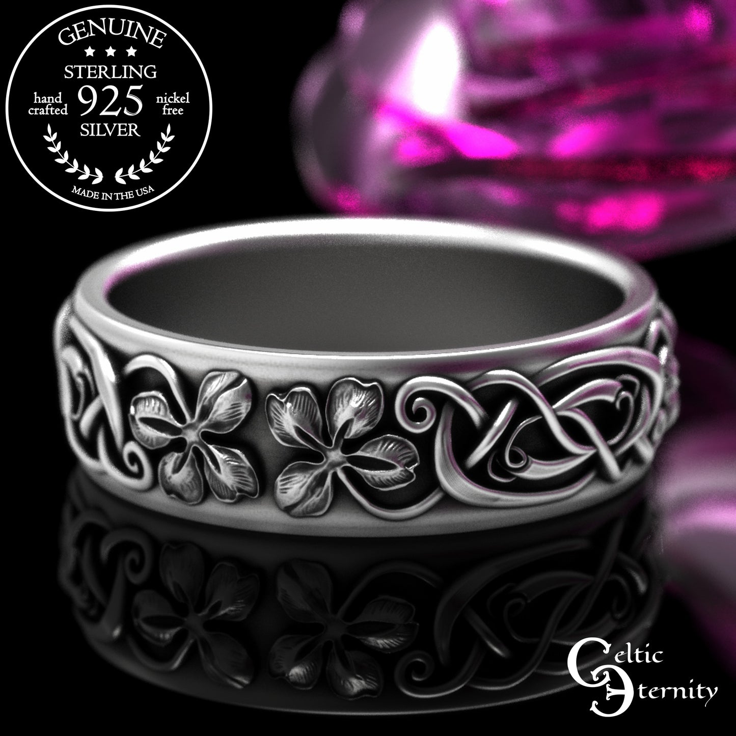 Men's Sterling Lucky Four-Leaf Clover Wedding Band, 2066