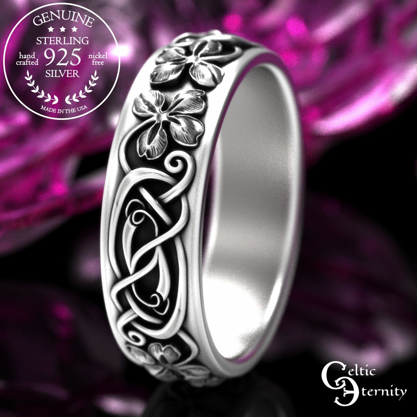 Men's Sterling Lucky Four-Leaf Clover Wedding Band, 2066