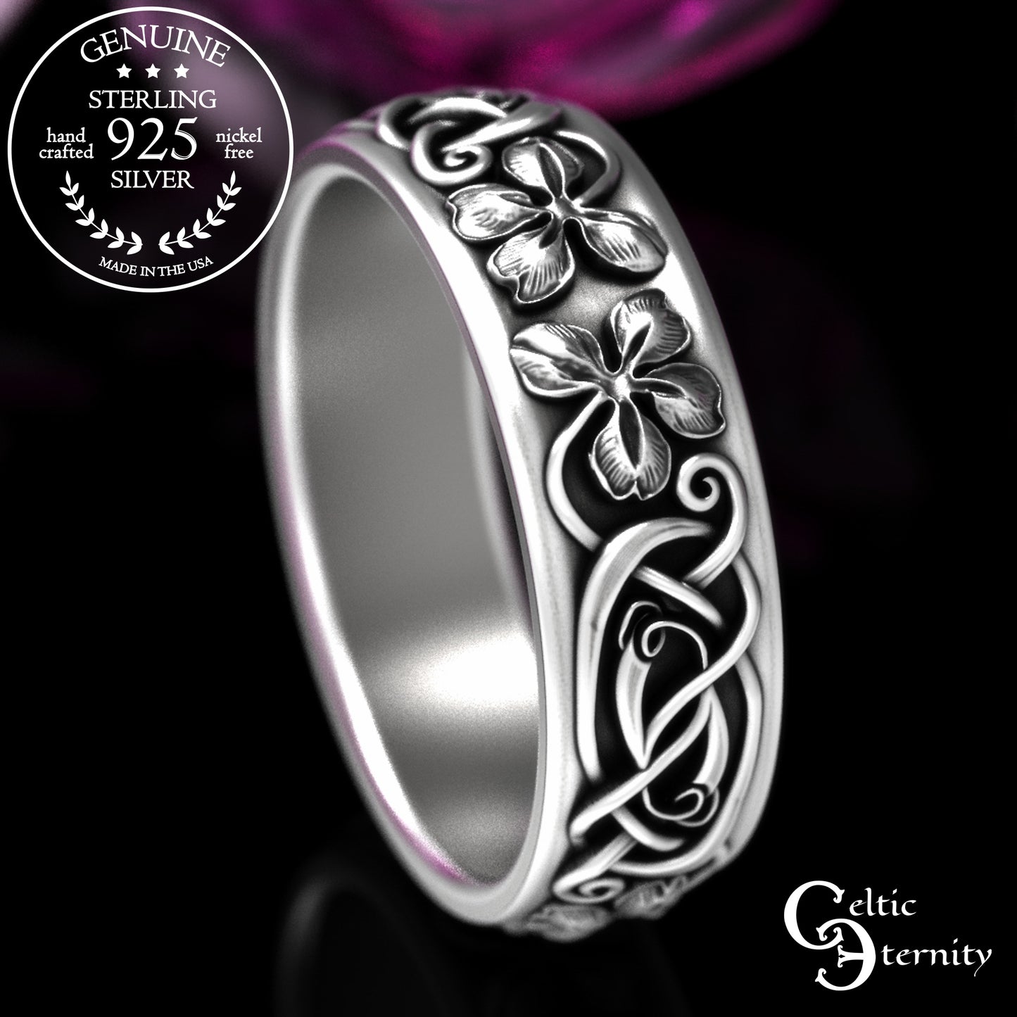 Men's Sterling Lucky Four-Leaf Clover Wedding Band, 2066
