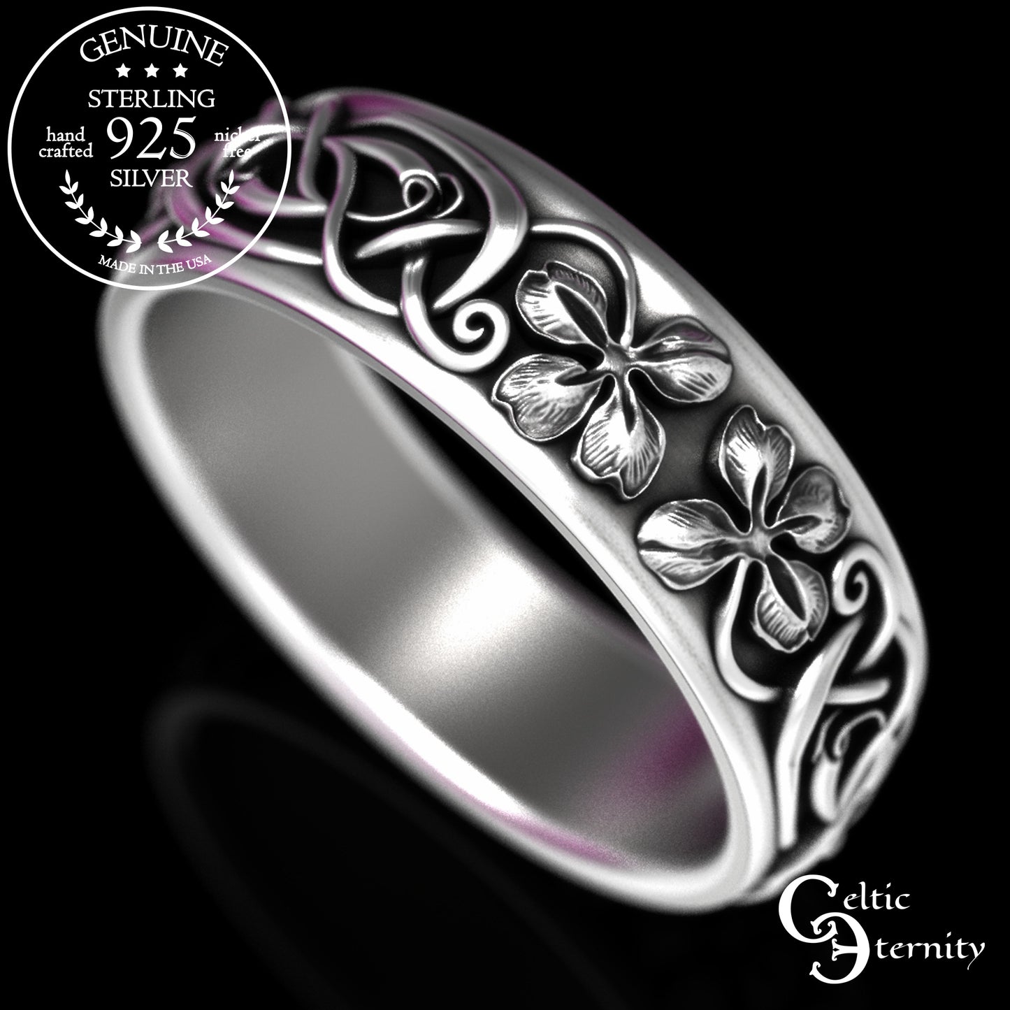 Men's Sterling Lucky Four-Leaf Clover Wedding Band, 2066