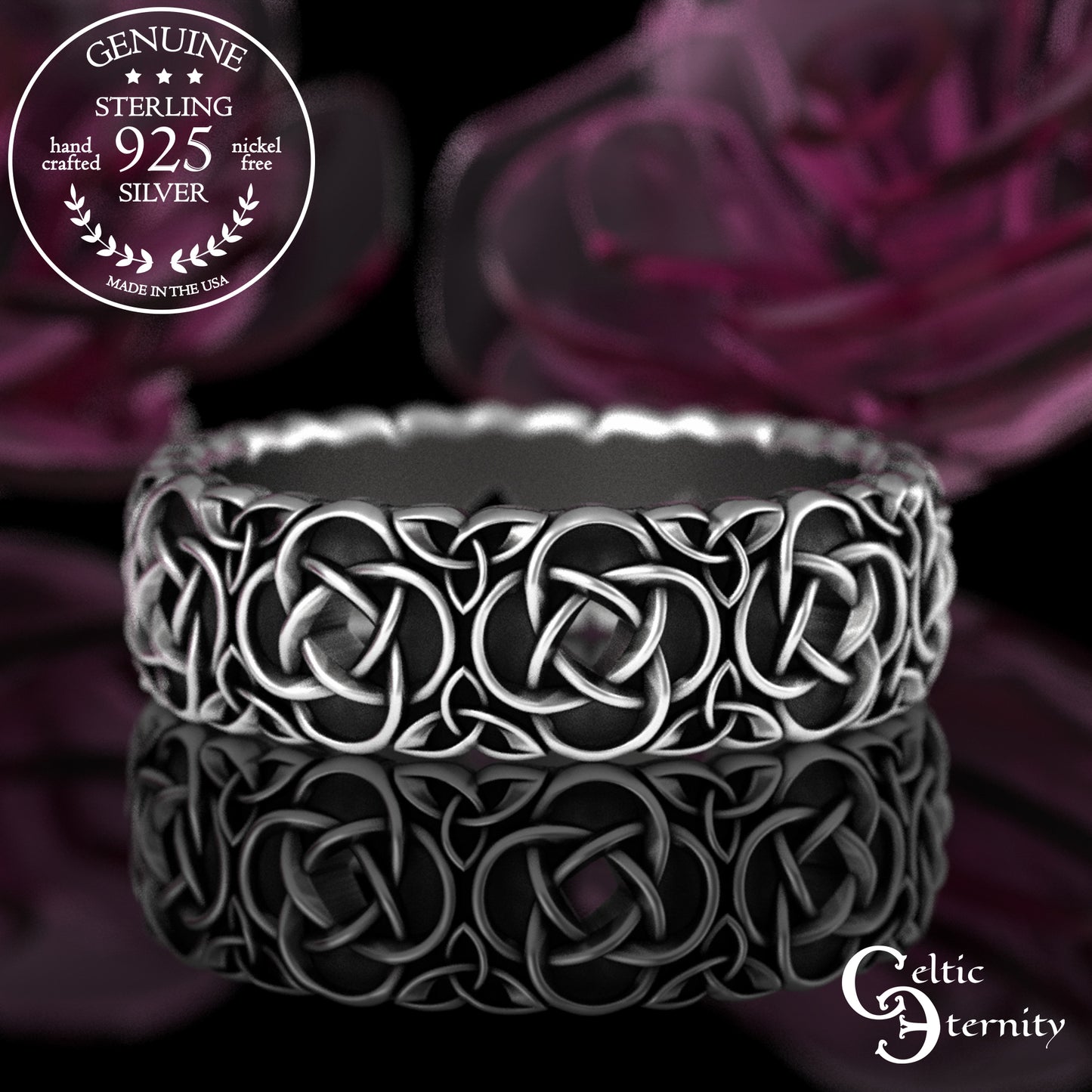 Woman's Sterling Silver Irish Quaternary Knotwork Wedding Band, 2080
